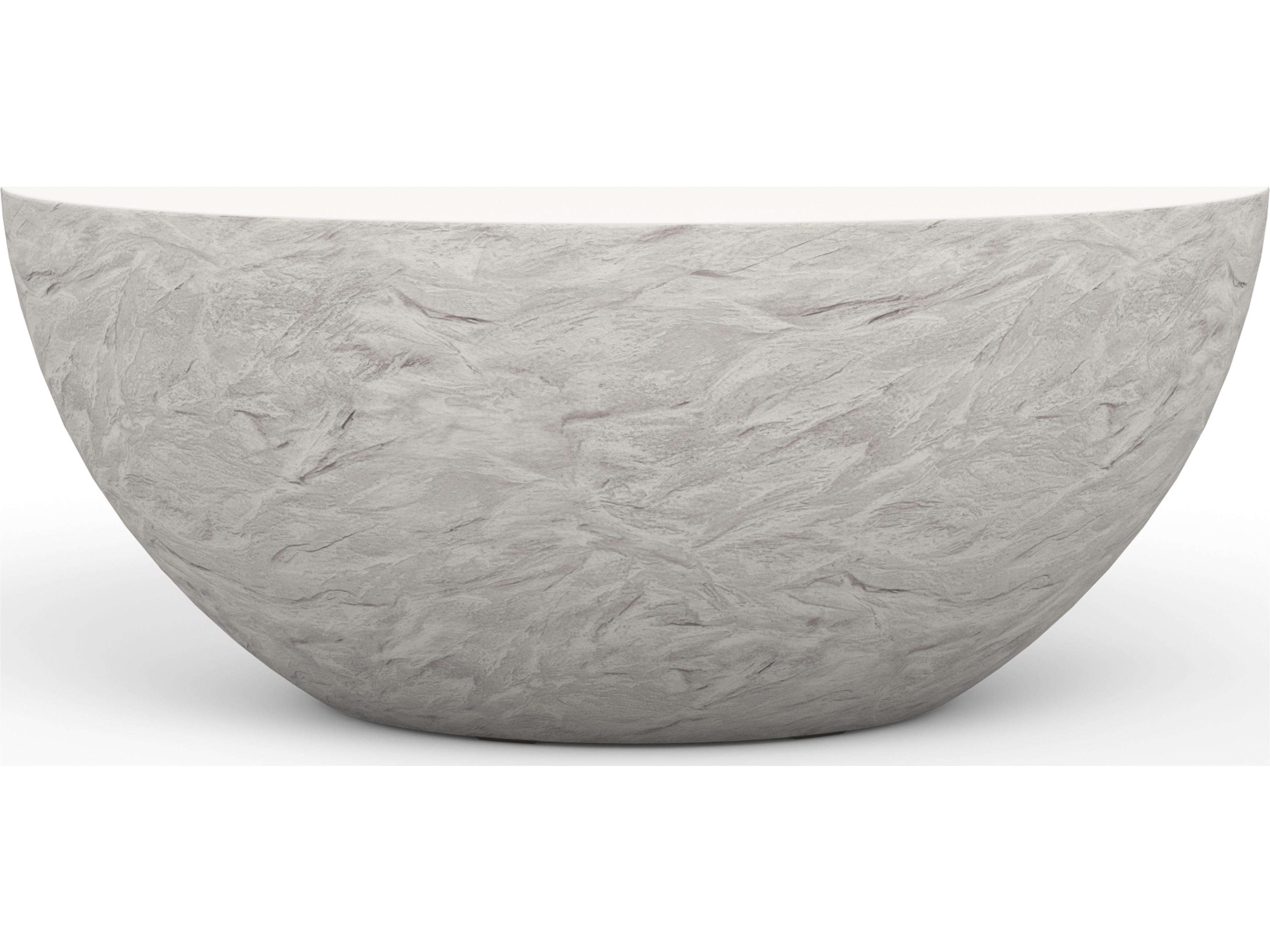 Sunset West Antique Stone Resin Bone White Round Bowl Outdoor Coffee Table