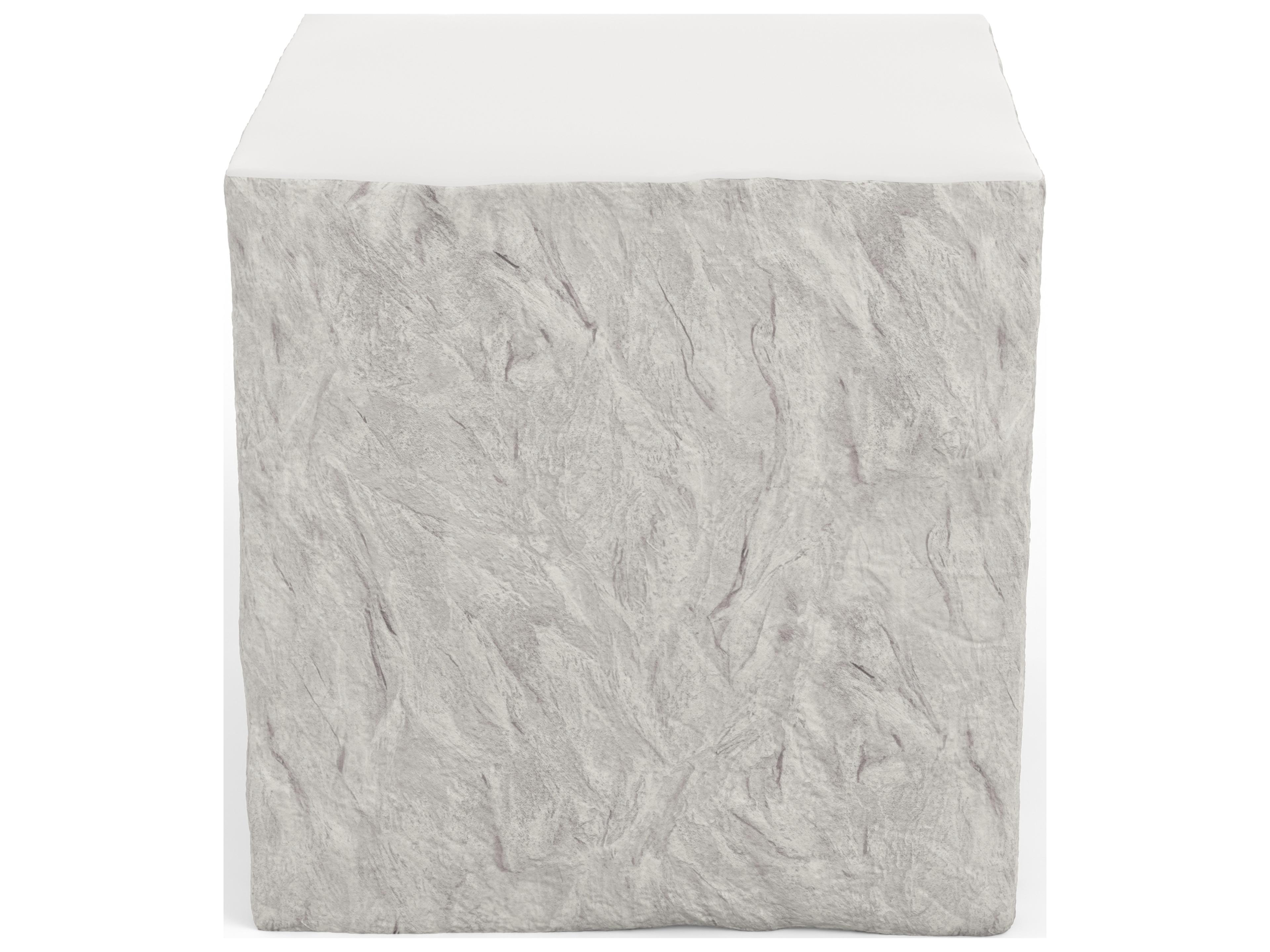 Antique Stone Resin Bone White Square Outdoor Patio End Table