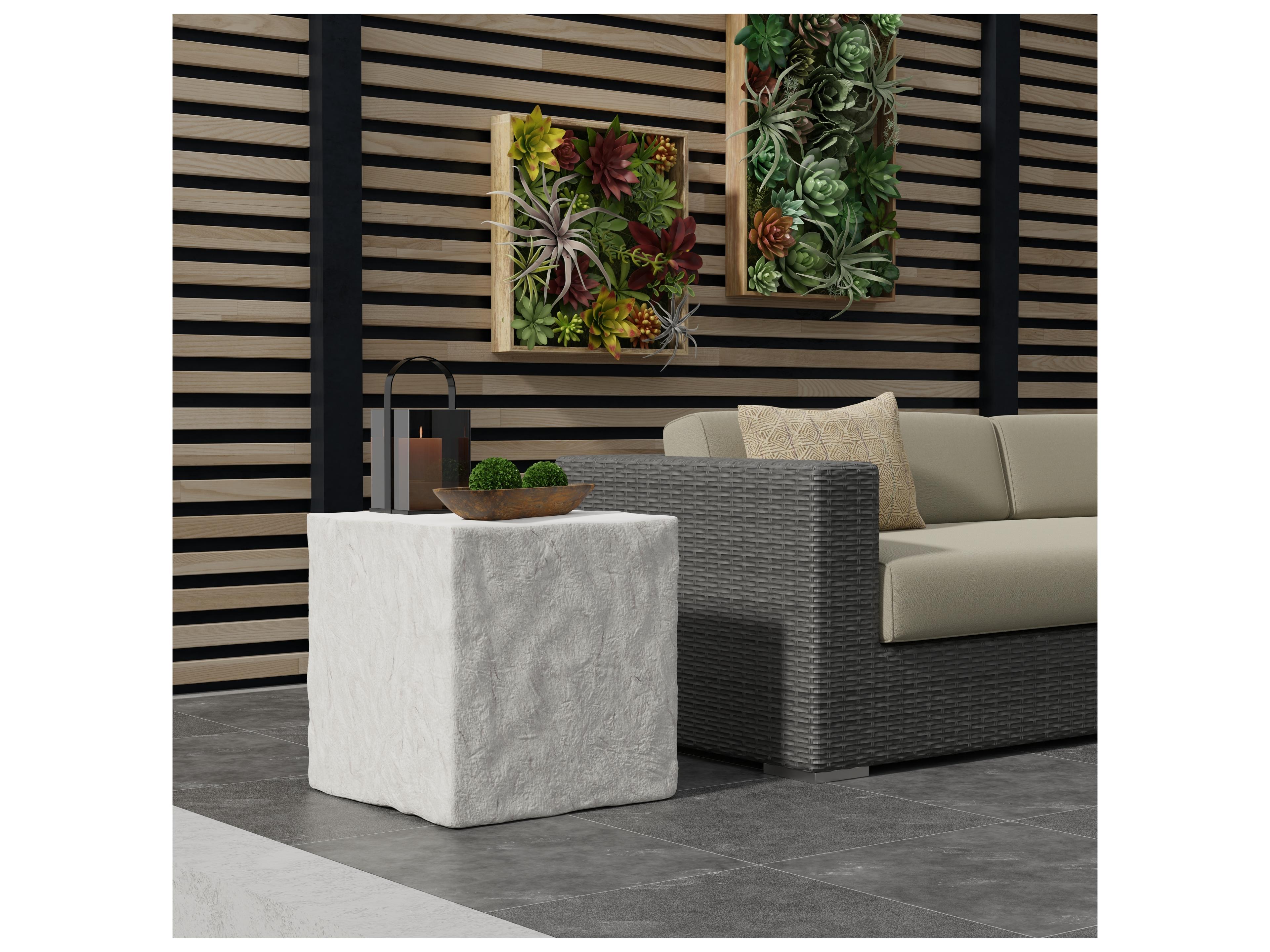 Sunset West Antique Stone Resin Bone White Square Outdoor Patio End Table