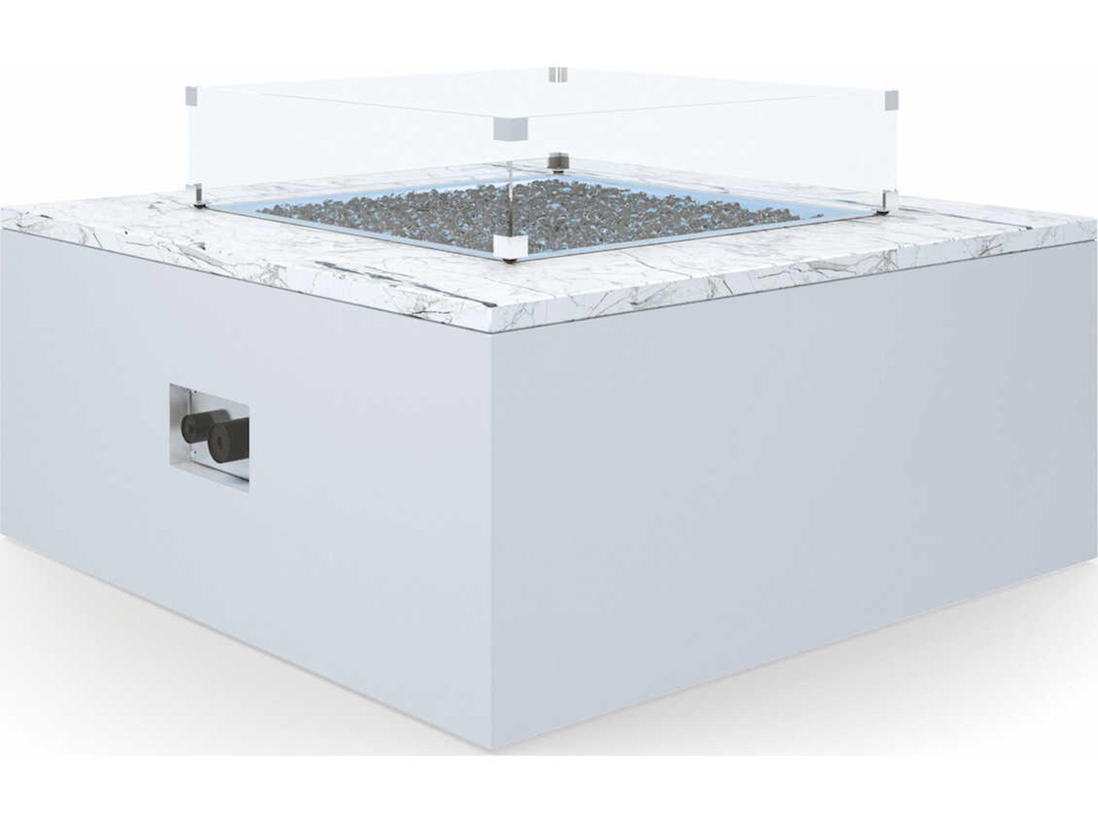 White Carrara Marble Aluminum Square Patio Fire Pit Table