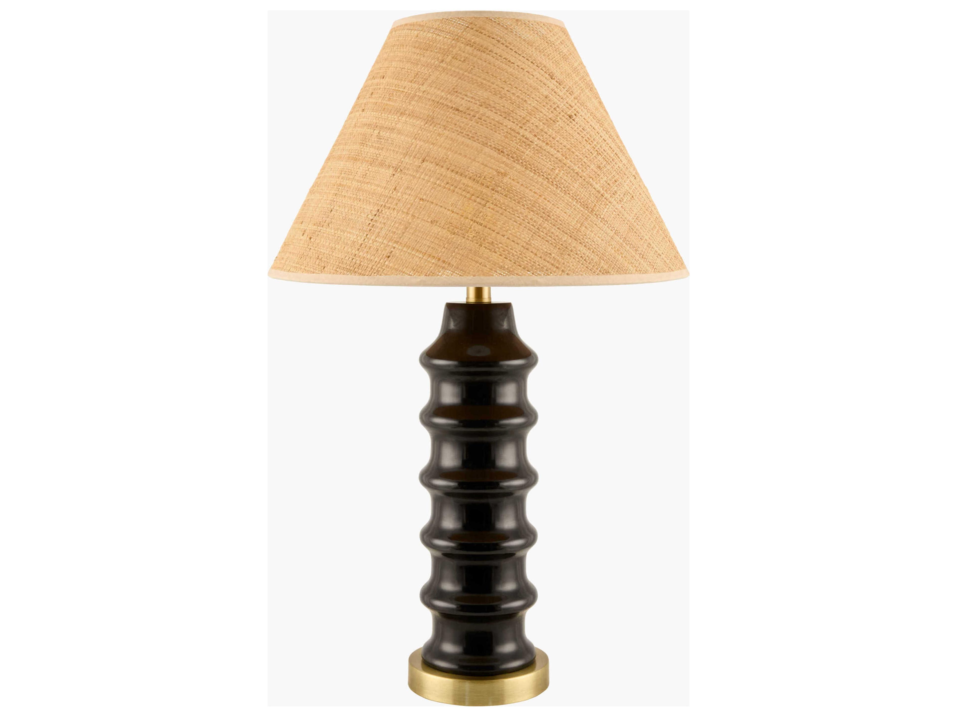 Anefis Metallic Gold Brown Seagrass Clear Polyester Table Lamp
