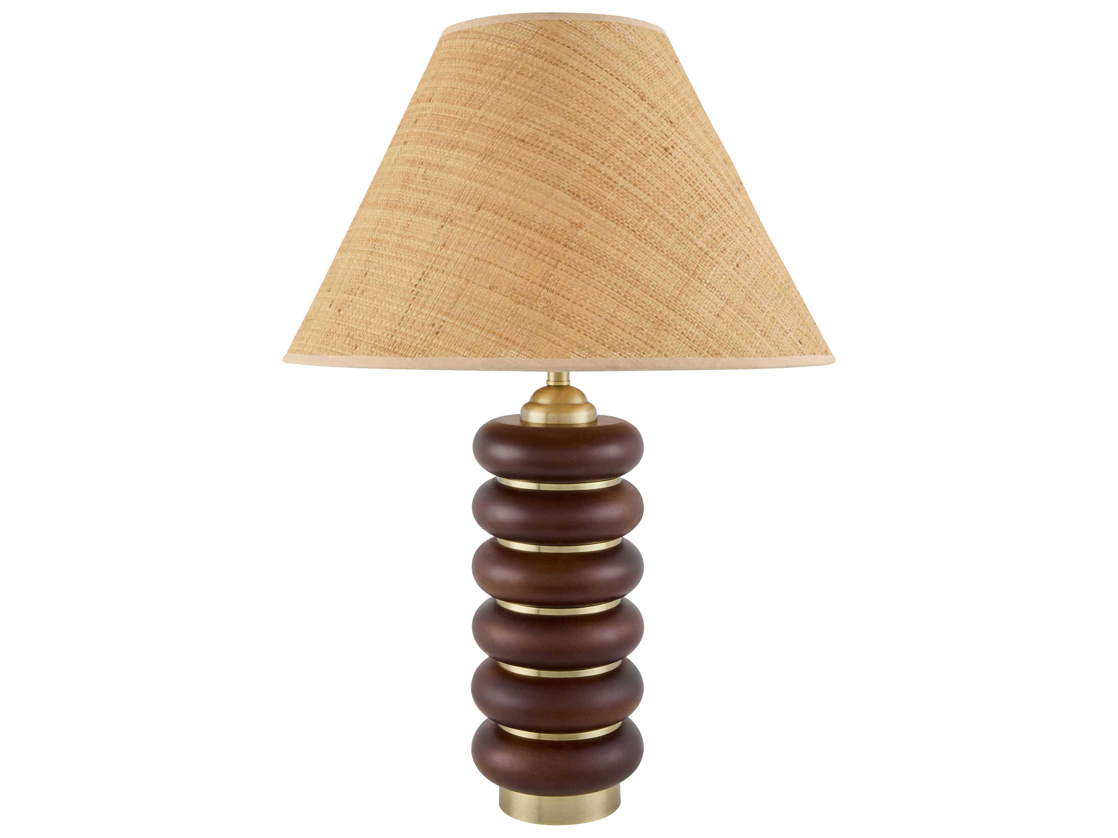 Anefis Metallic Gold Brown Seagrass Clear Polyester Table Lamp