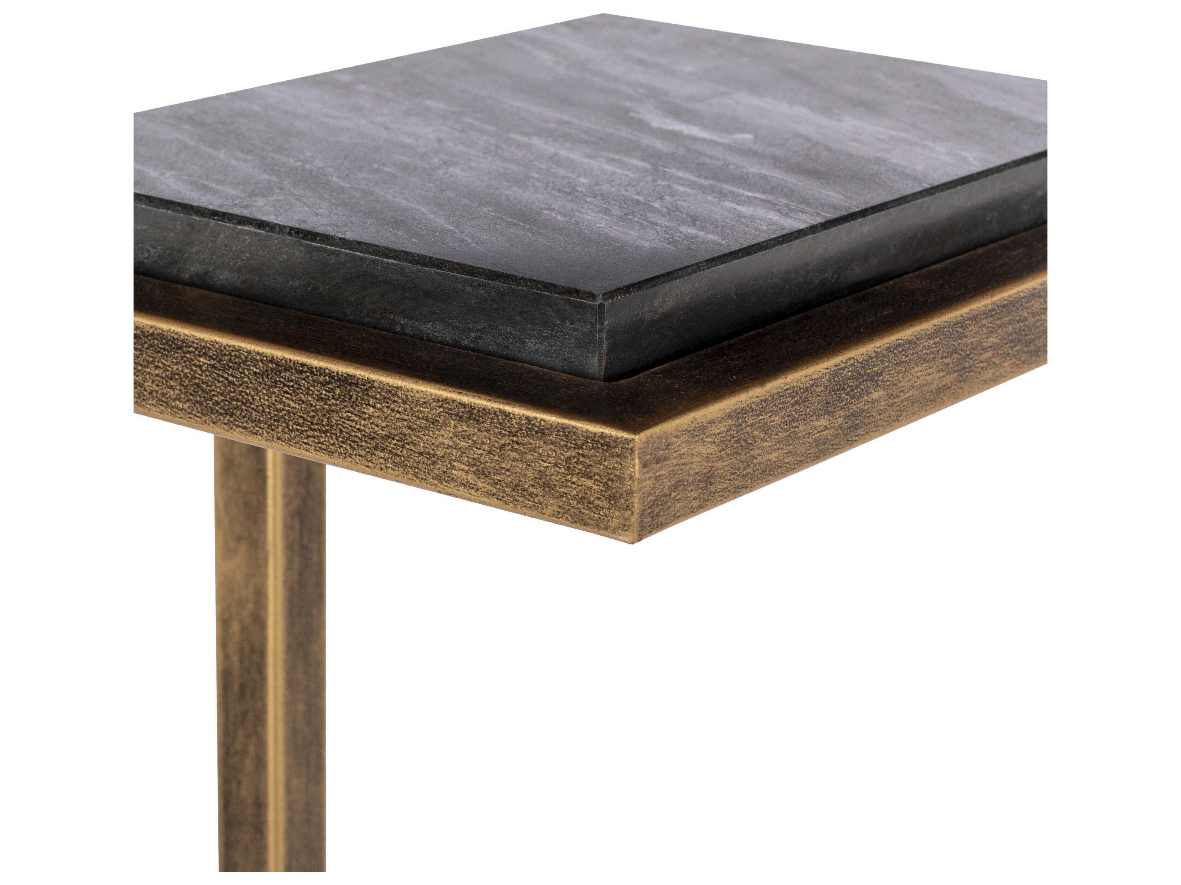 Surya Stone Age 8" Rectangular Marble Black Gold End Table