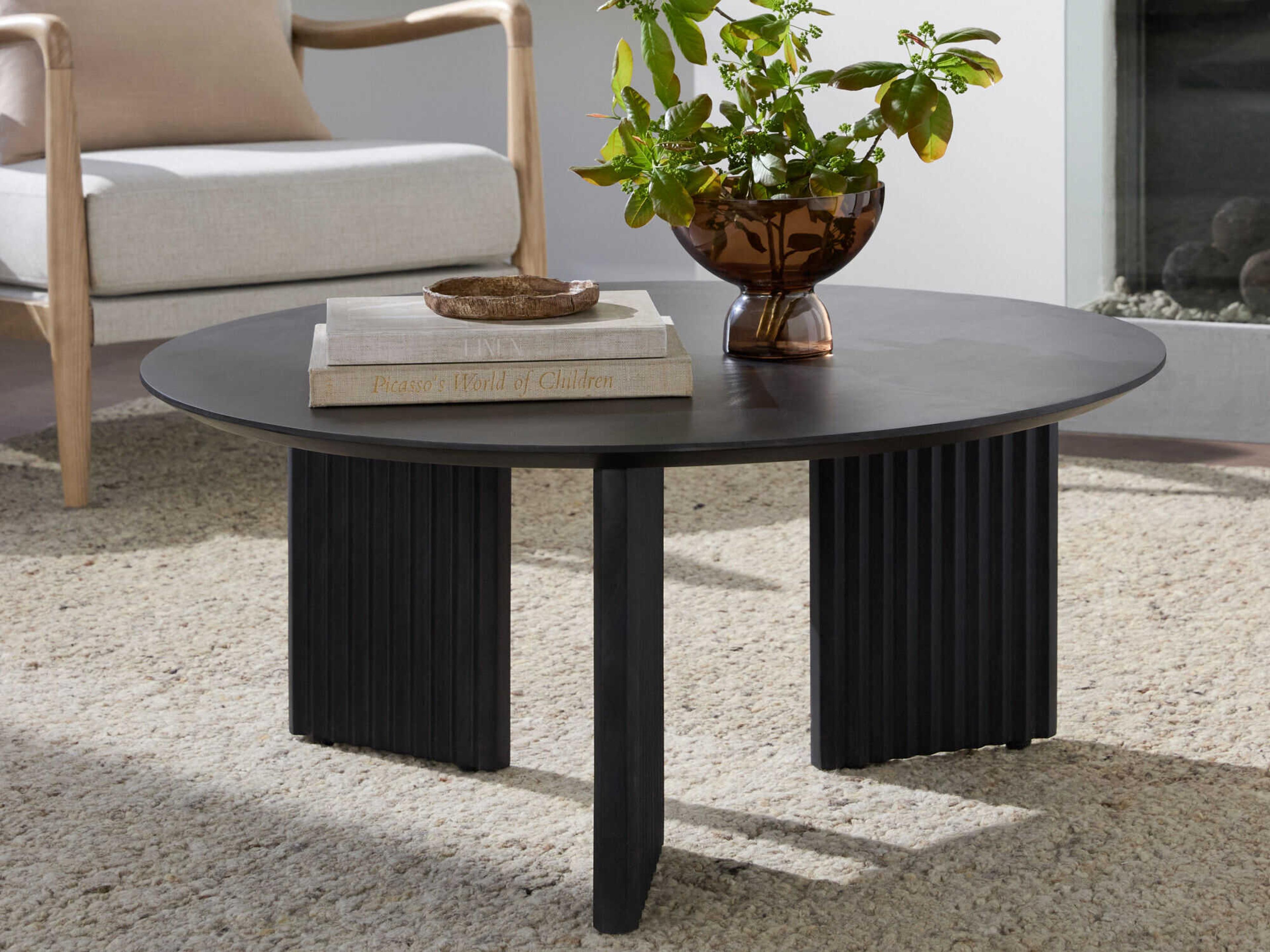 Surya Agnes Round Wood Black Coffee Table