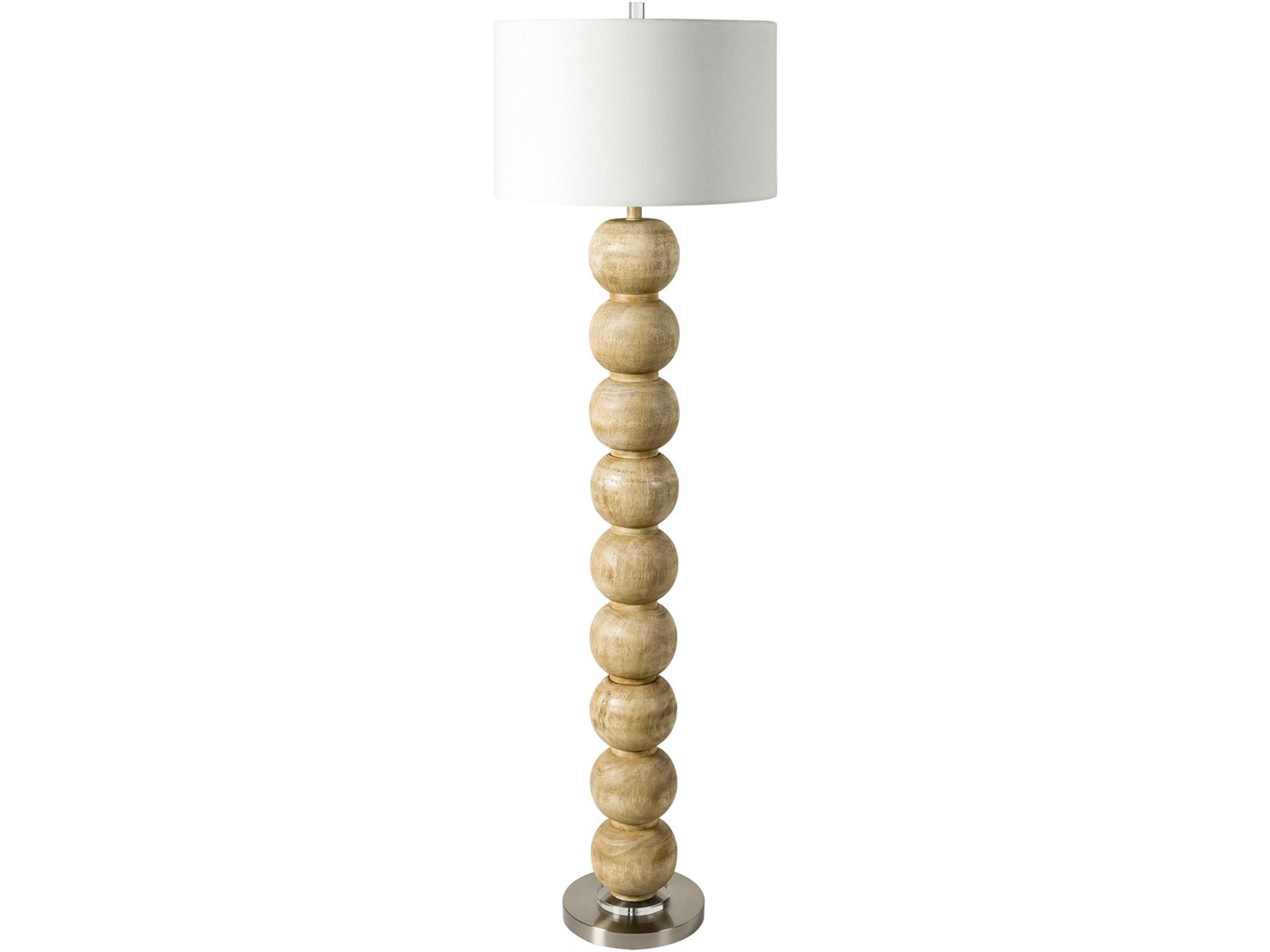 Algarve 1-Light Floor Lamp with White Linen Shade in Beige and Clear