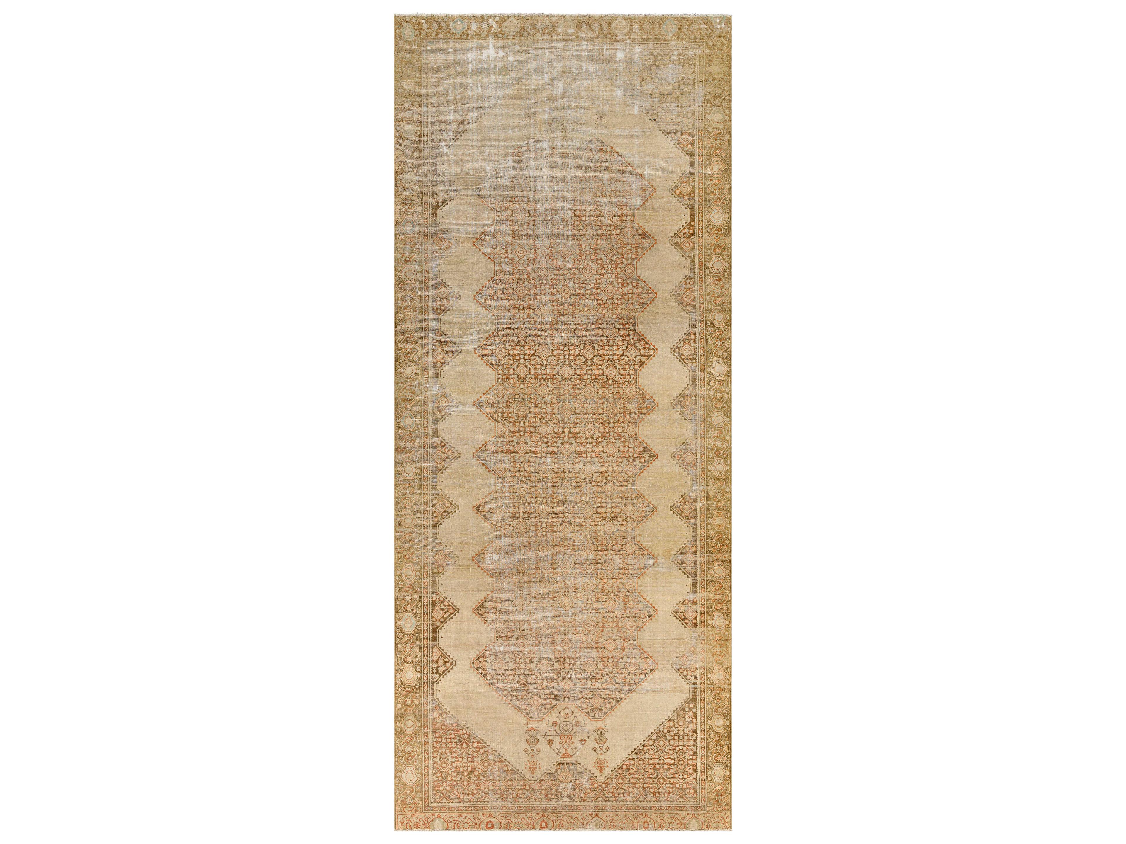 Antique One Of A Kind Bordered Runner Area Rug