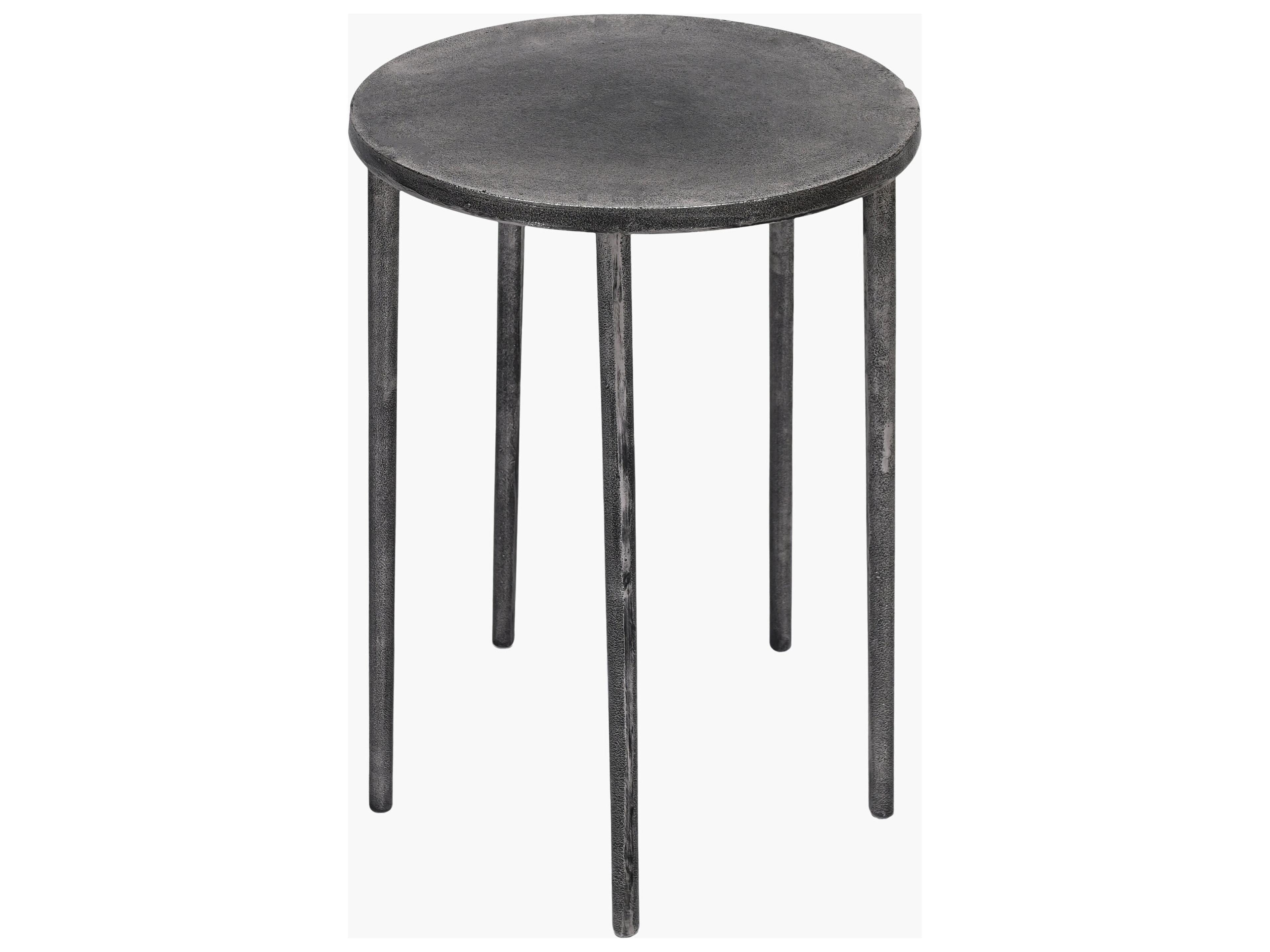 Surya Arnett Round Metal Gray End Table