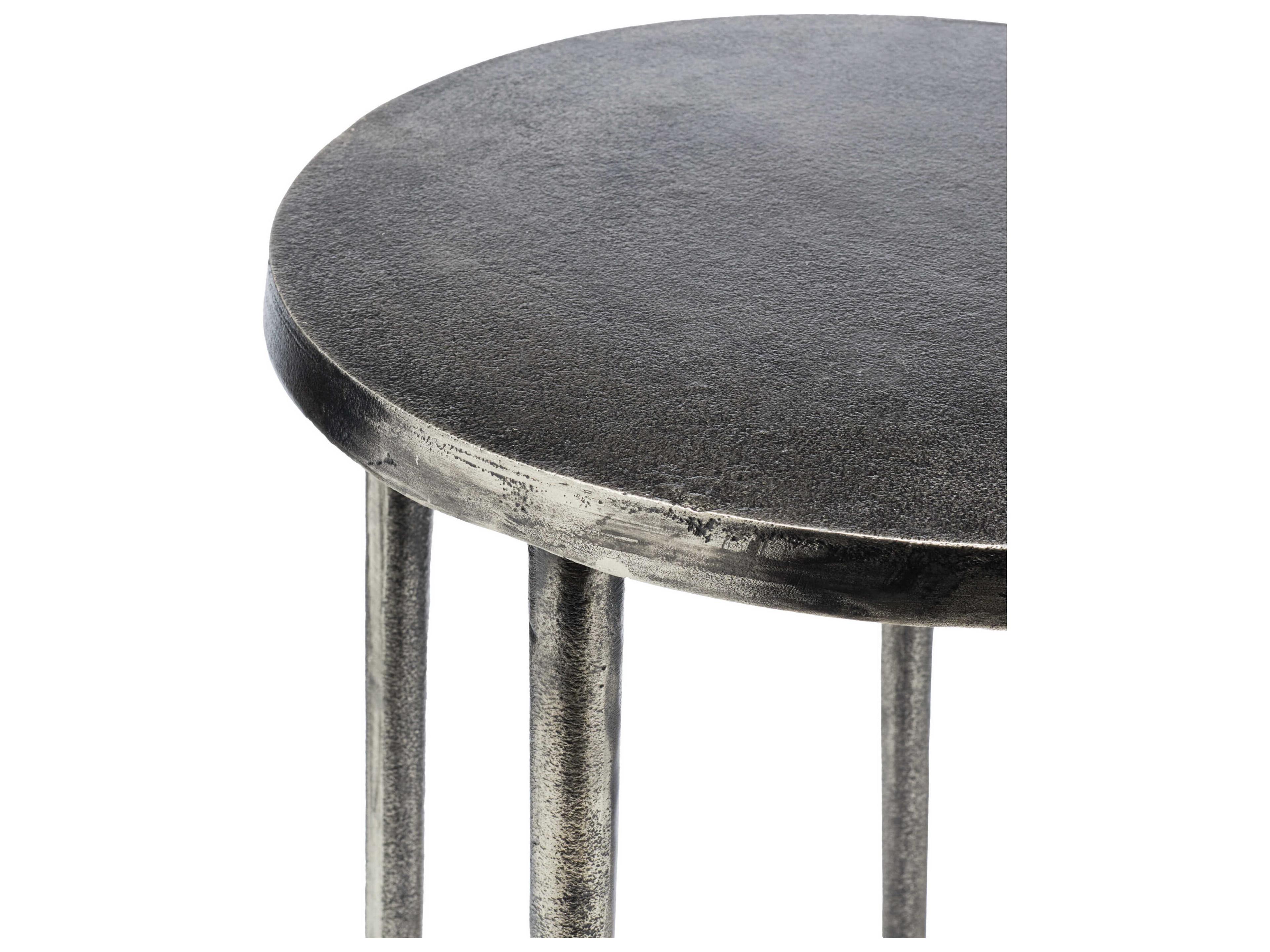Surya Arnett Round Metal Gray End Table
