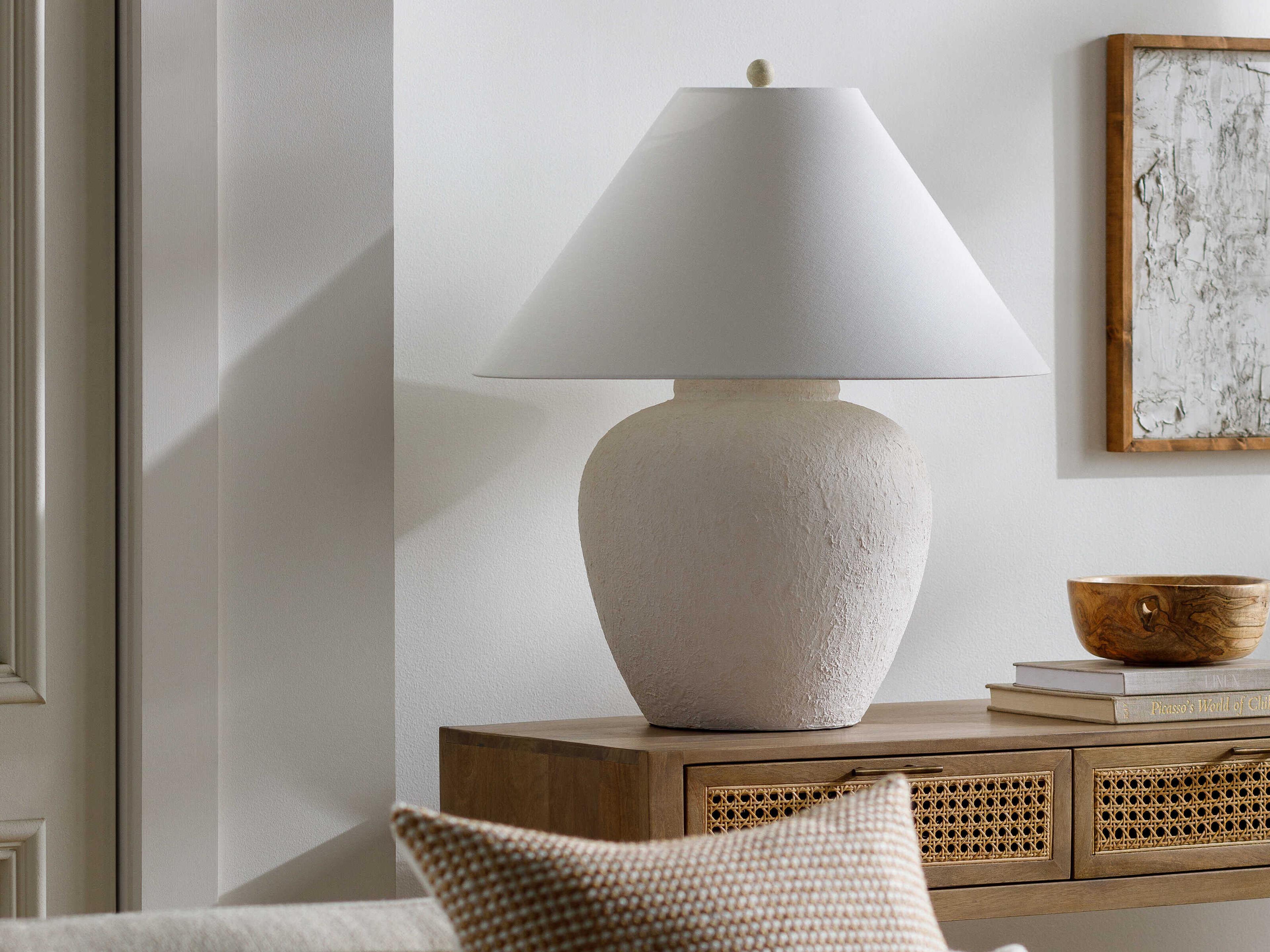 Surya Arion Cream White Linen Buffet Lamp