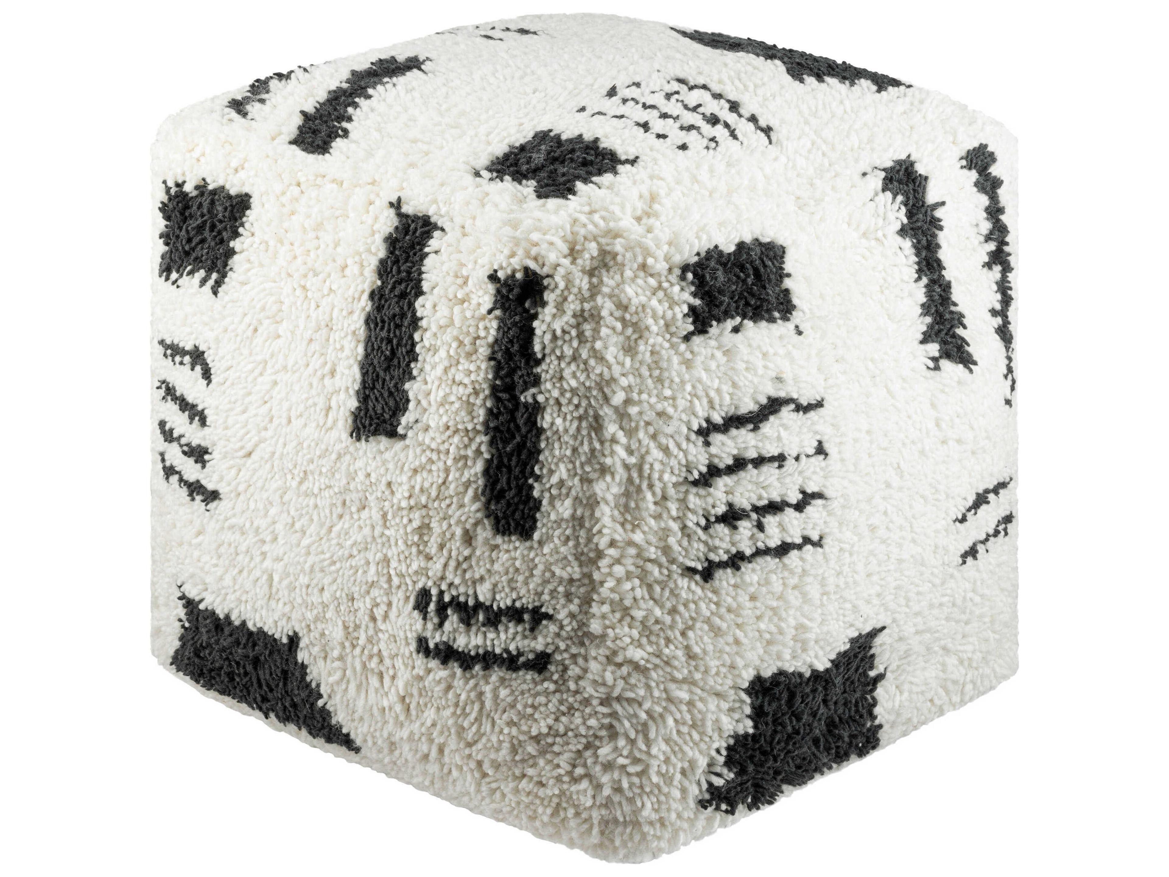 Aksel Ivory Black Upholstered Pouf