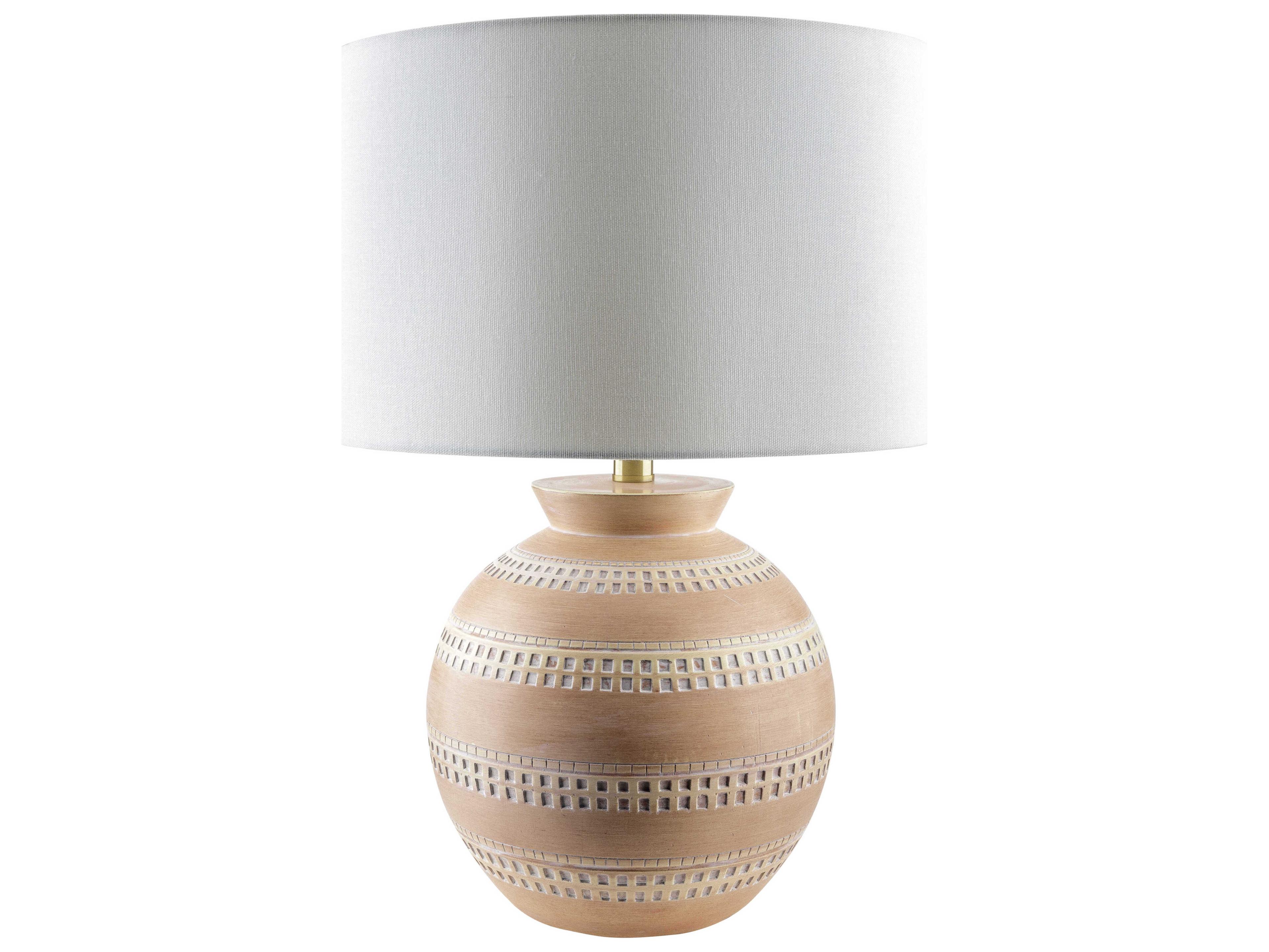 Atollo Brick White Linen Brown Table Lamp