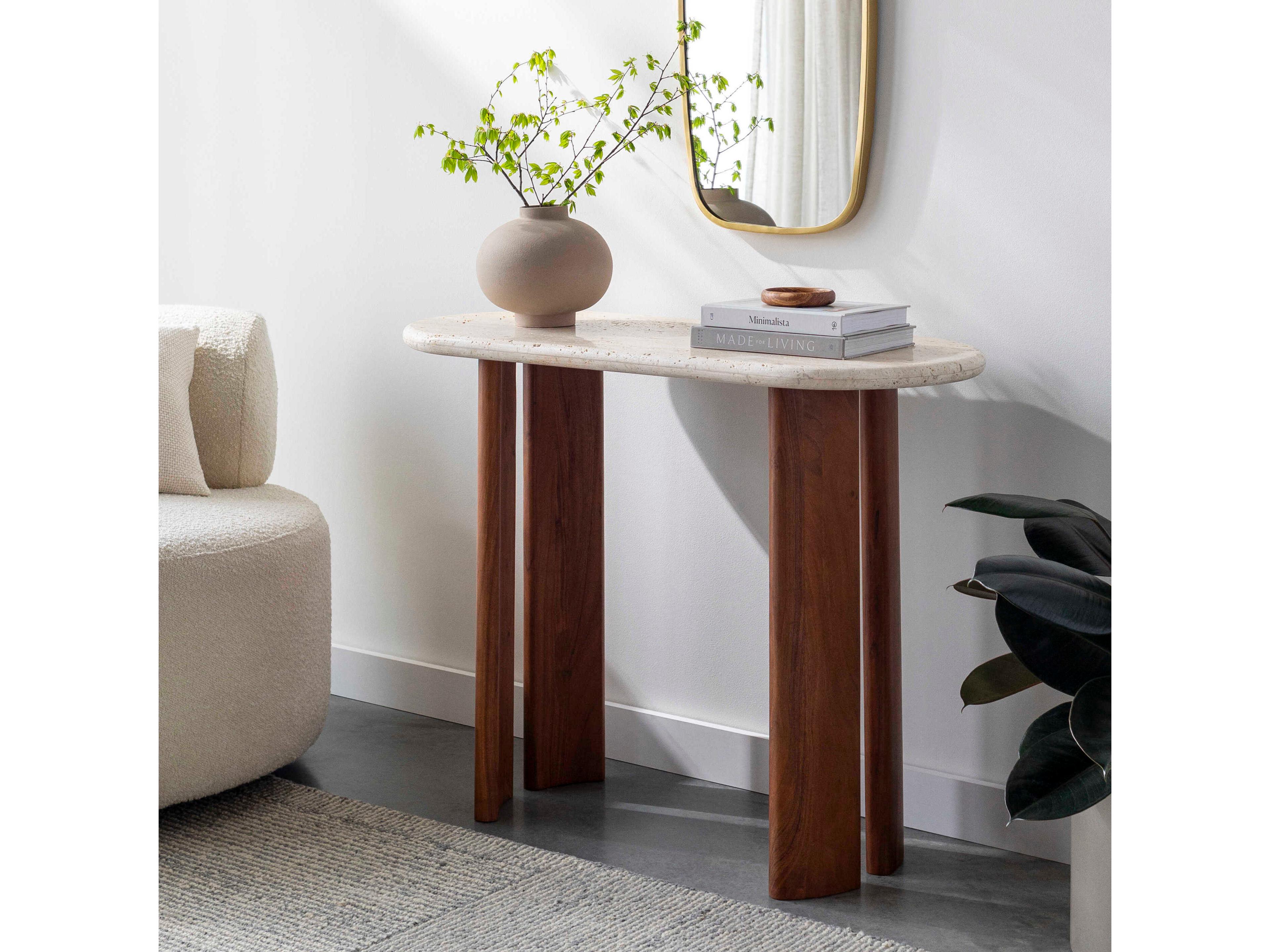 Surya Abacus Oval Cream Dark Brown Console Table