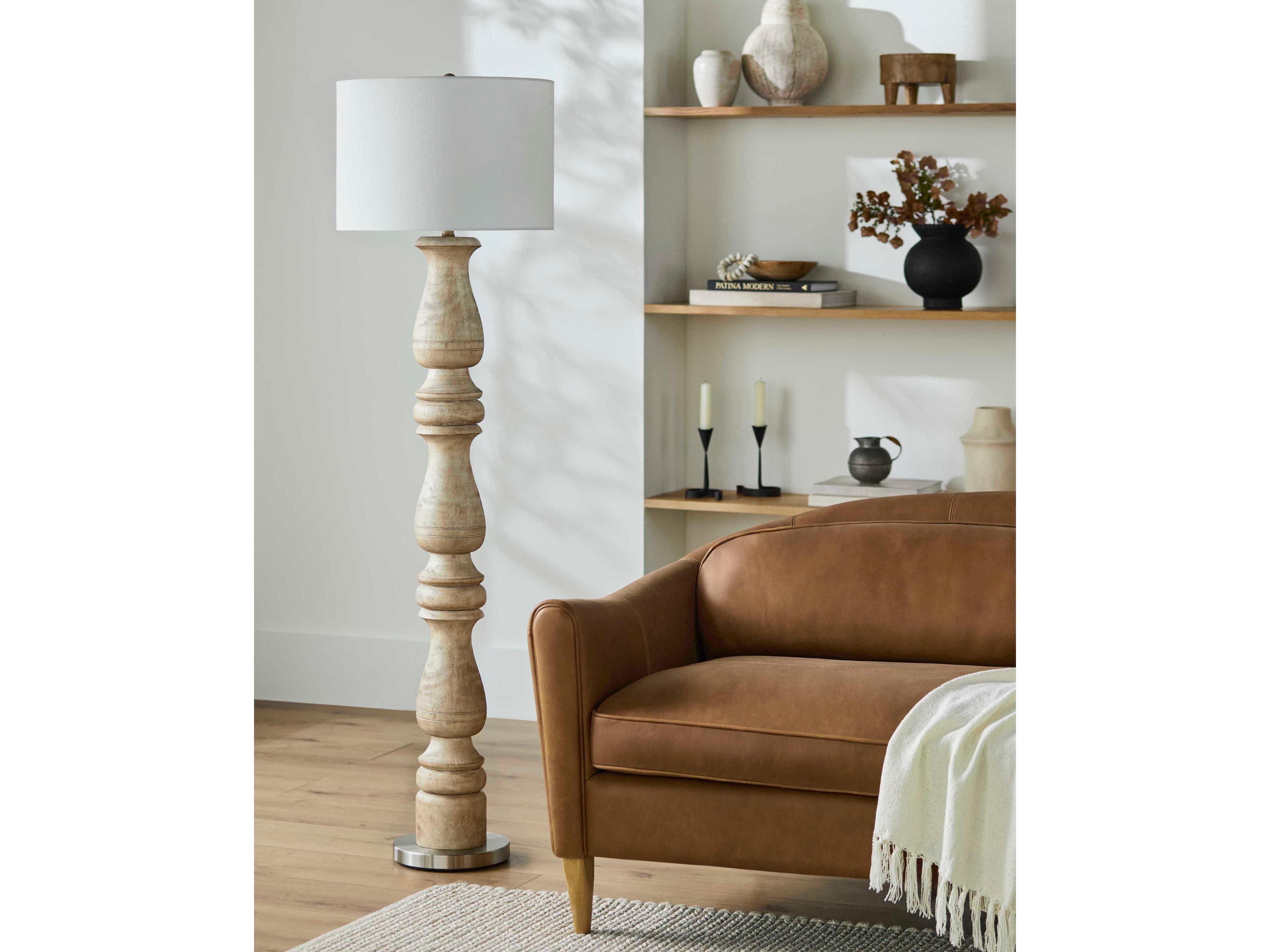 Surya Alvimare Painted Brown White Linen Traditional Floor Lamp