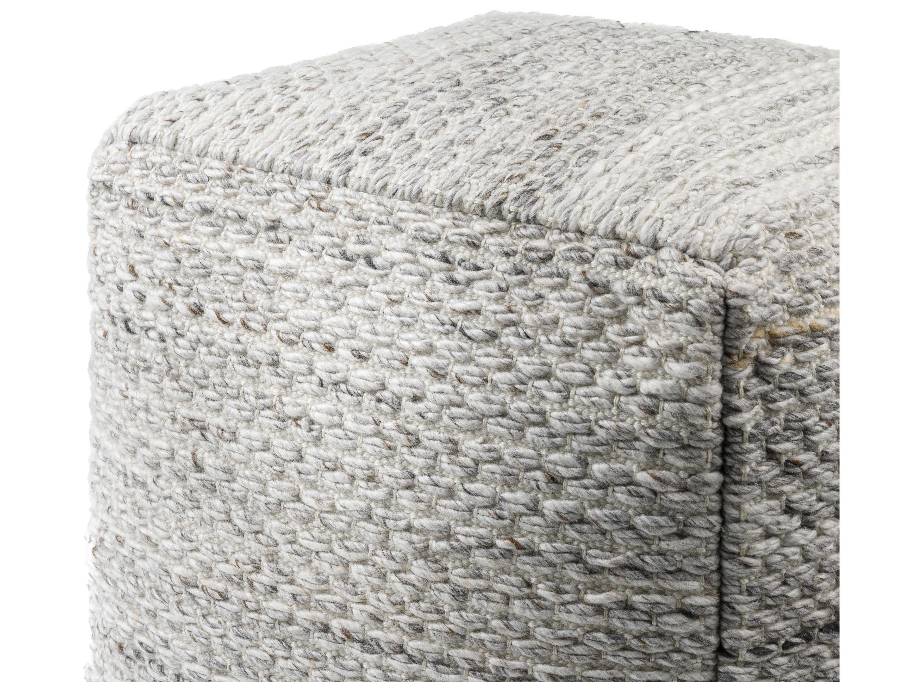Surya Averill Ivory Beige Upholstered Pouf