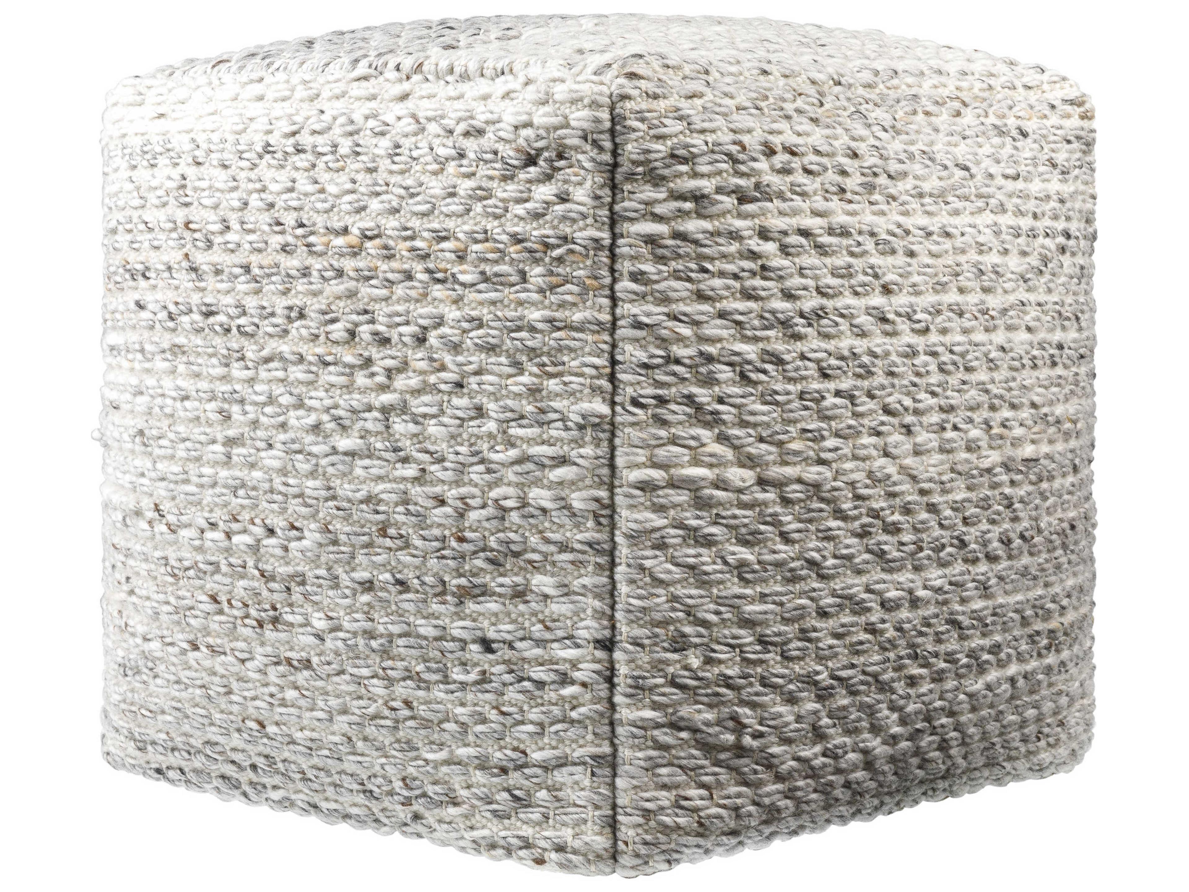 Surya Averill Ivory Beige Upholstered Pouf