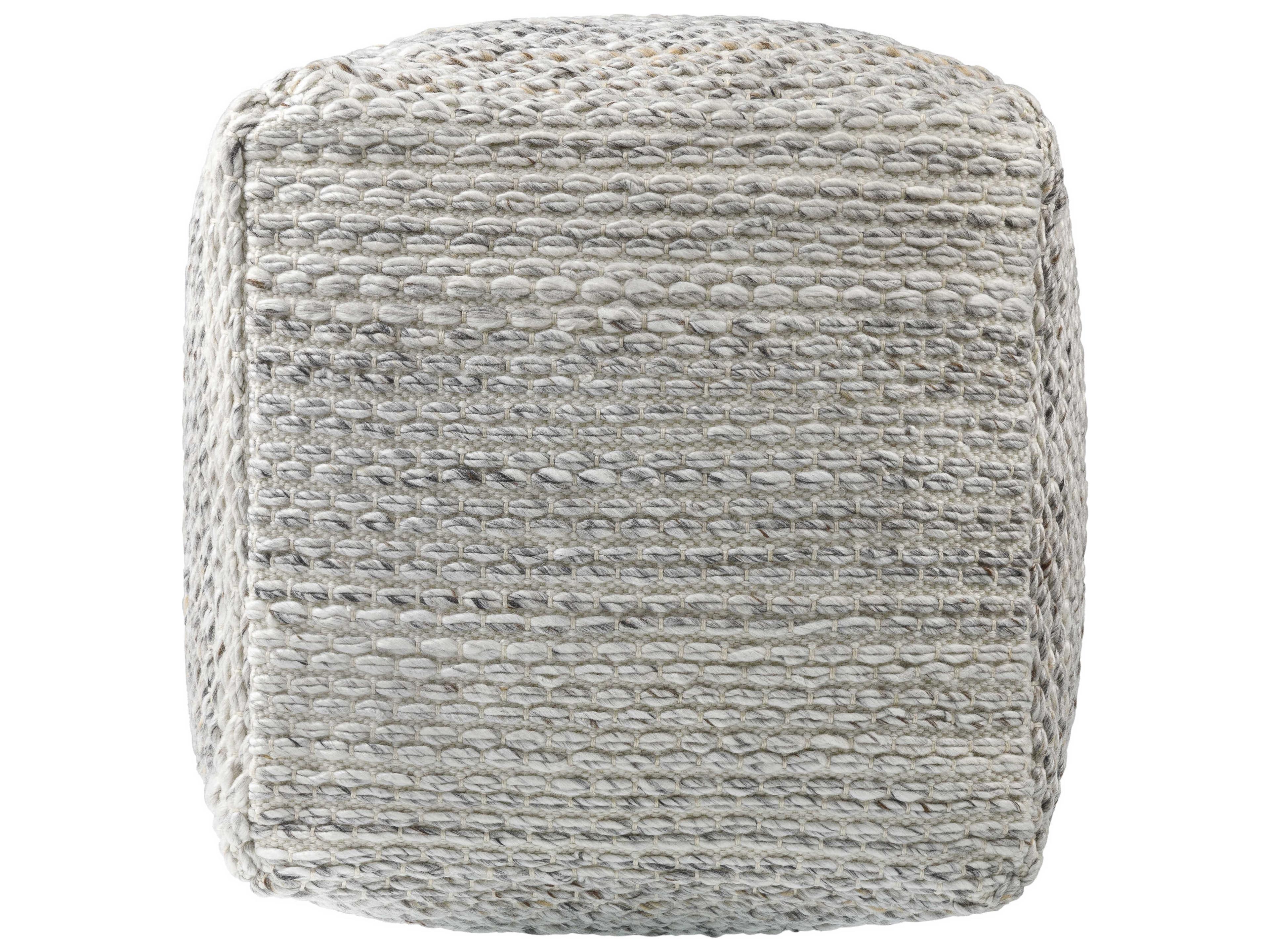 Surya Averill Ivory Beige Upholstered Pouf