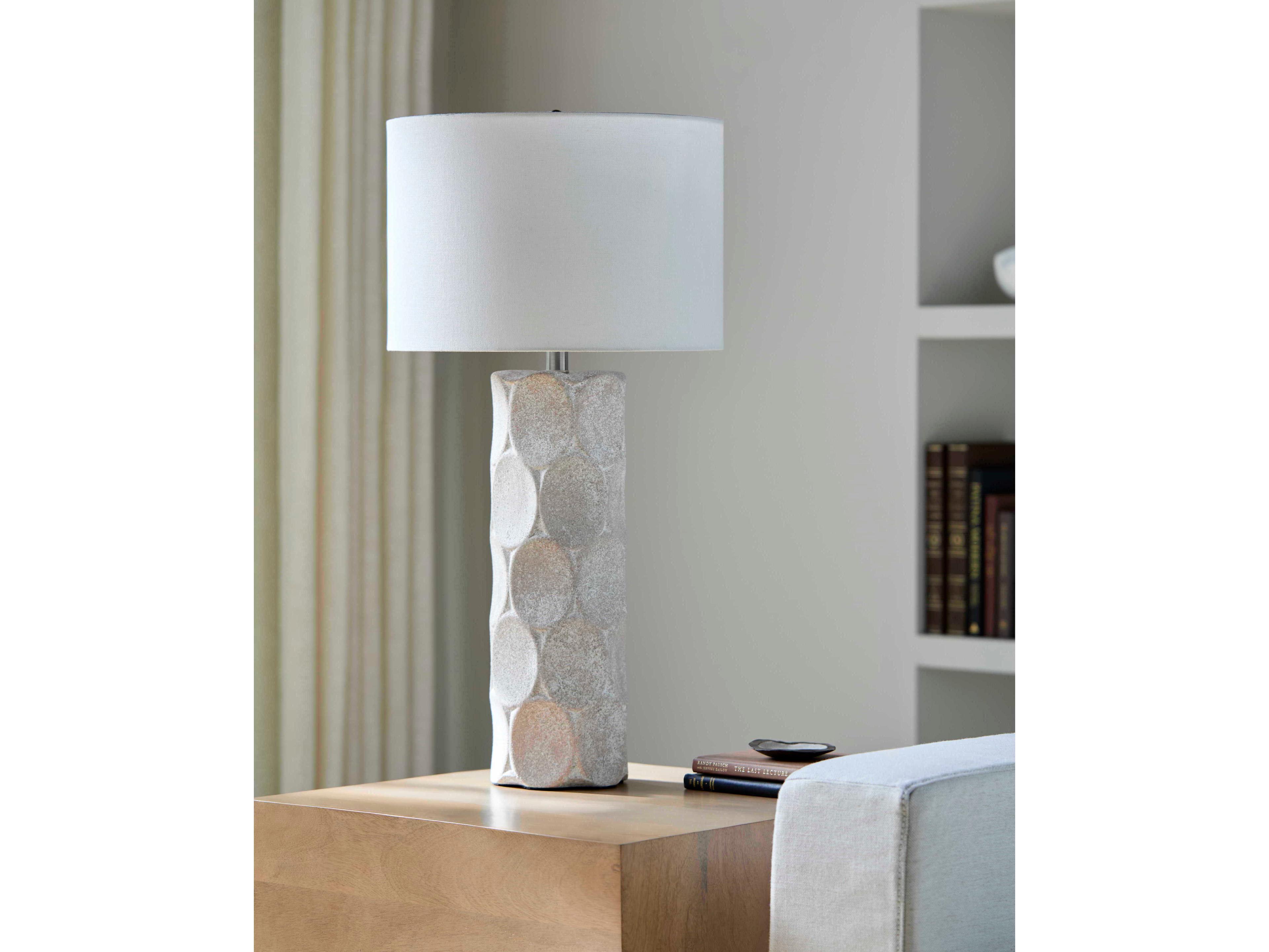 Surya Bimbila Gray White Linen Buffet Lamp