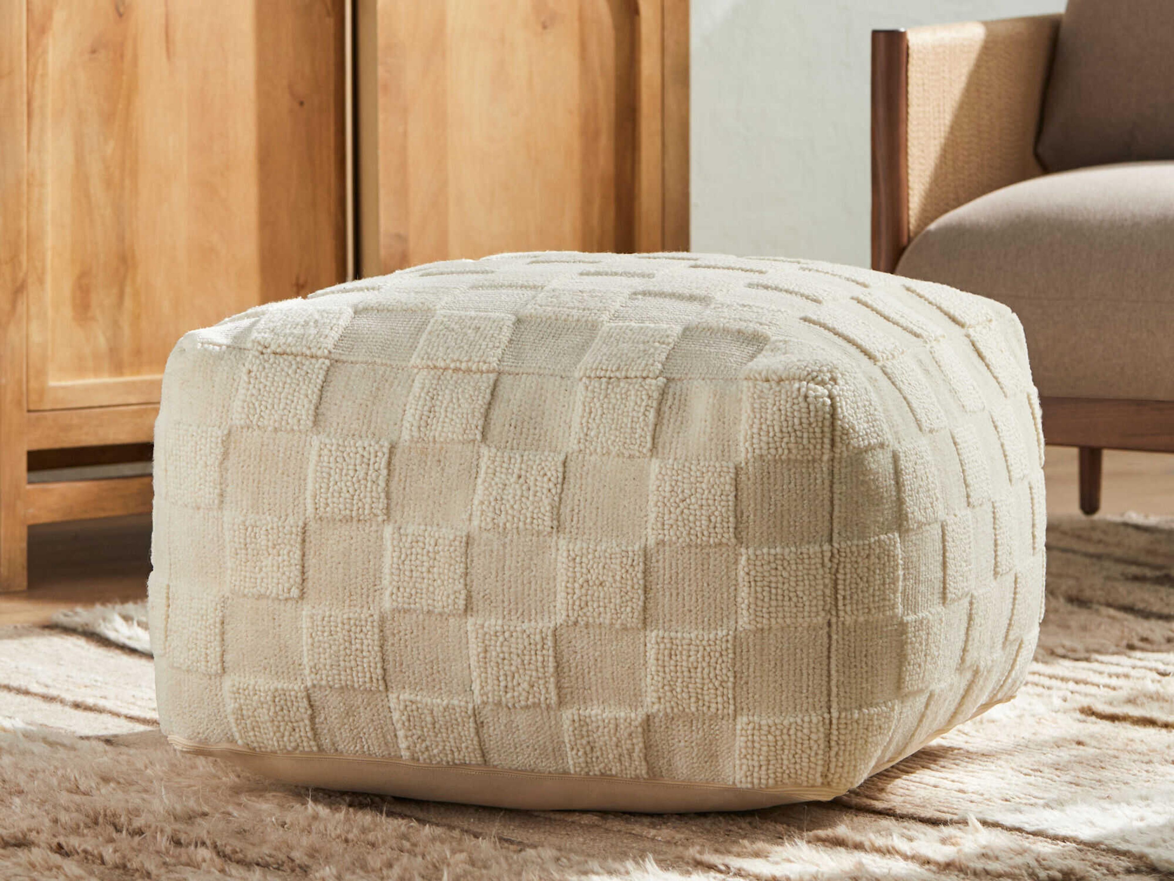 Surya Blanco Beige Upholstered Pouf