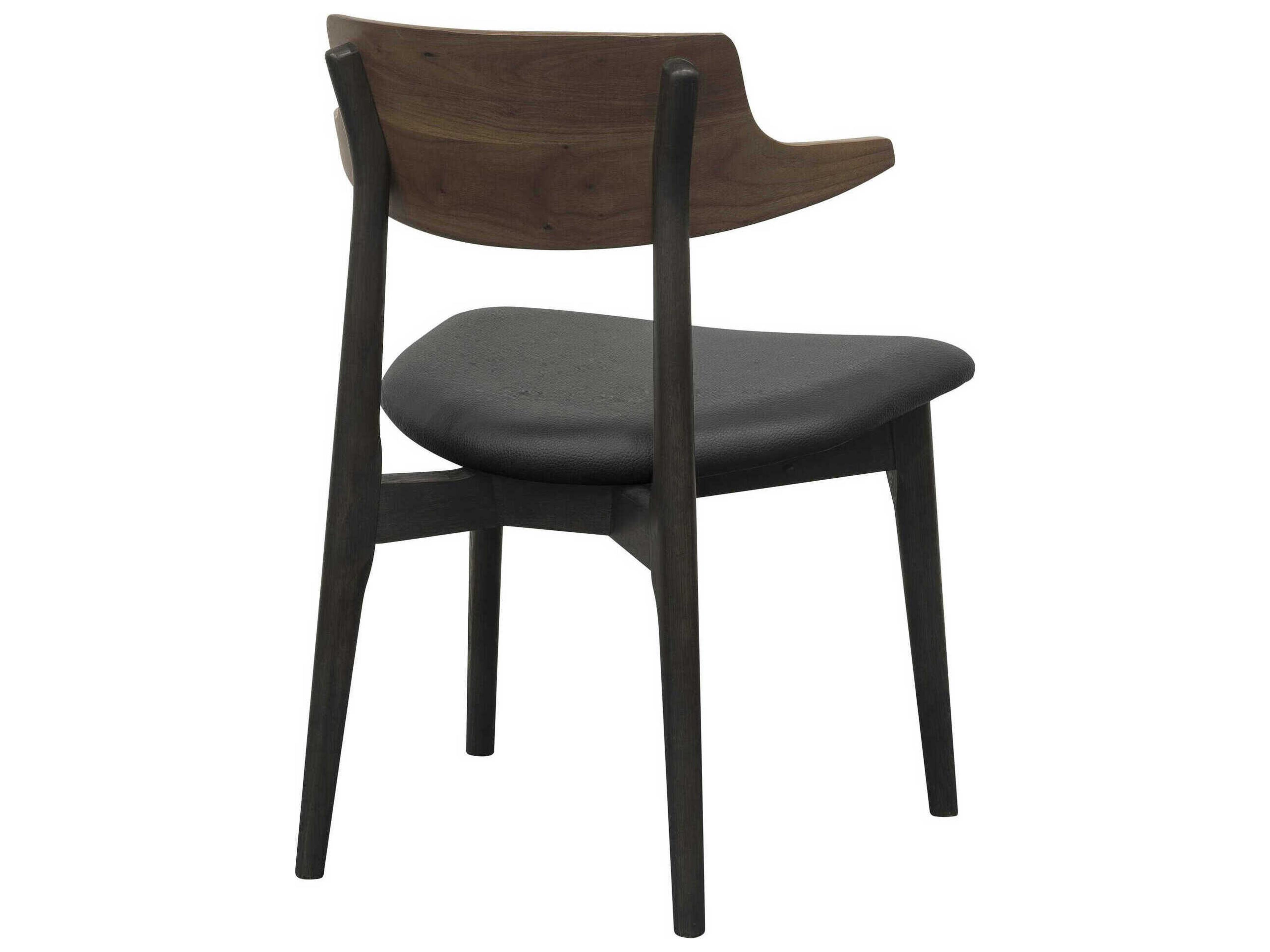 Surya Billings Oak Wood Black Faux Leather Armless Dining Chair Set of 2