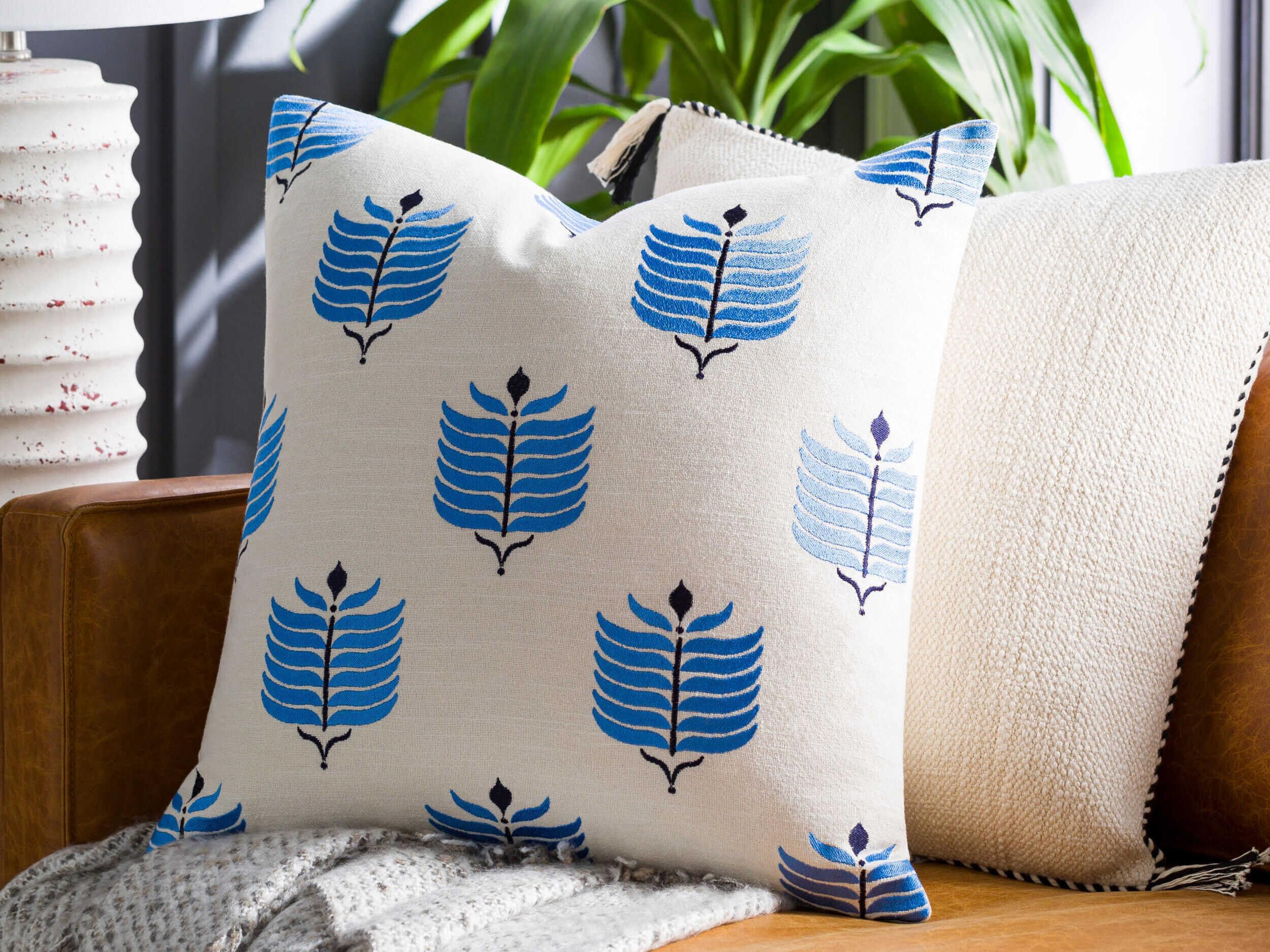 Surya Bicheno Ivory / Sky Blue / Ink Blue Pillow