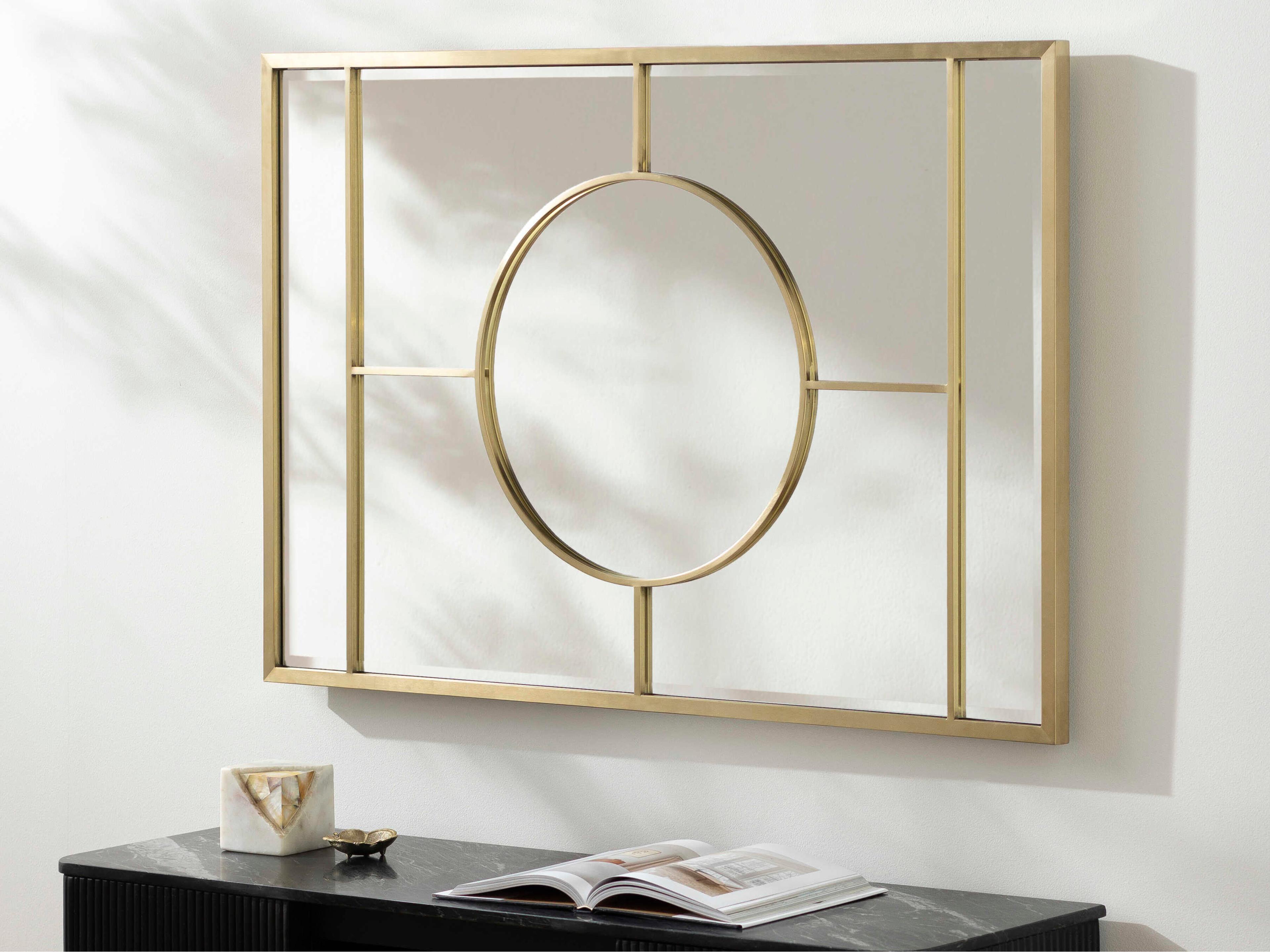 Surya Beckett Gold Rectangular Wall Mirror