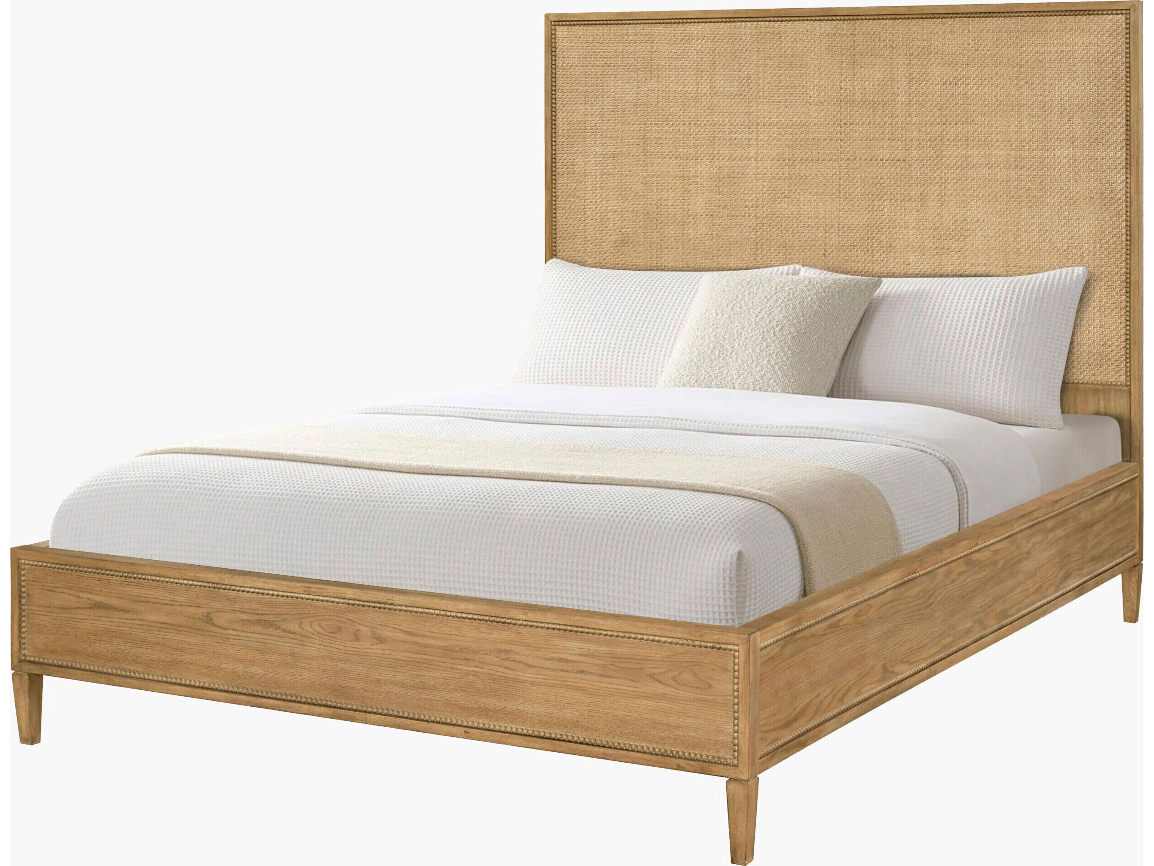 Hermosa King Wood Bed with Rattan Headboard and Oak Veneer