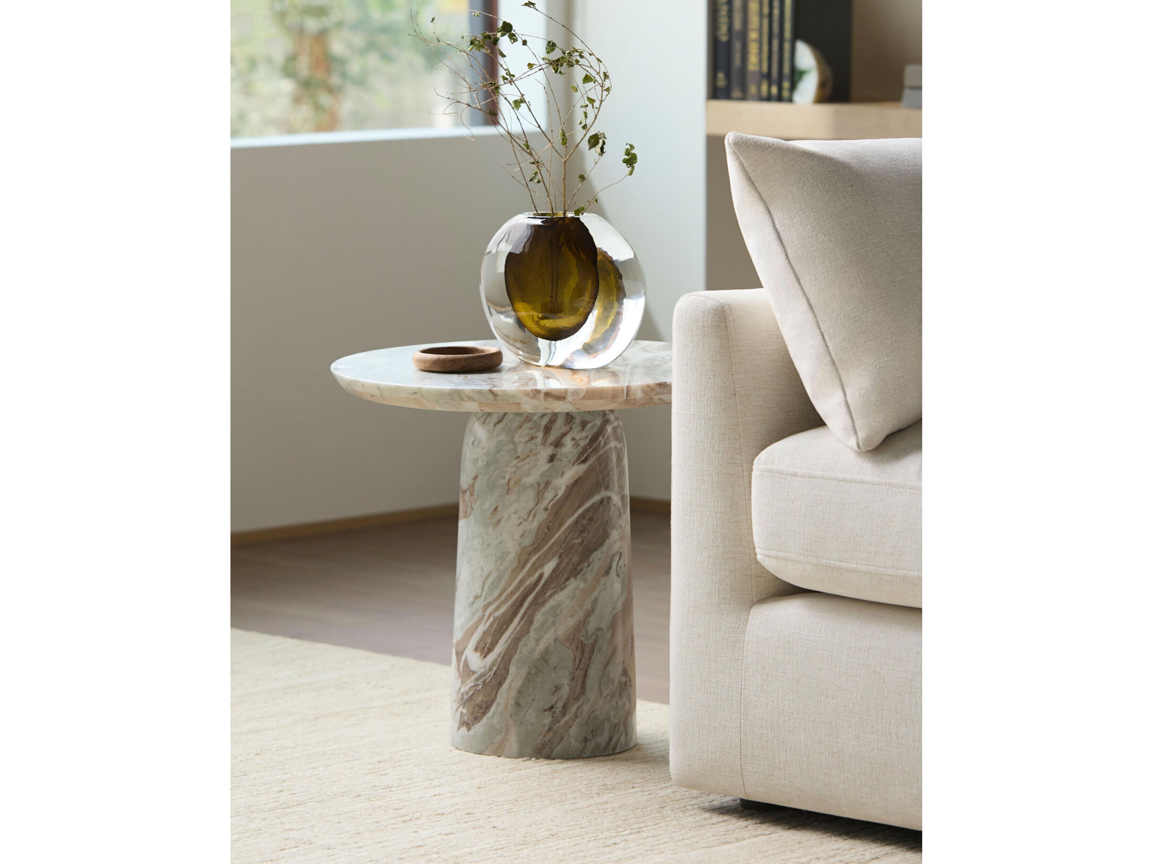 Surya Portola Round Marble Beige End Table