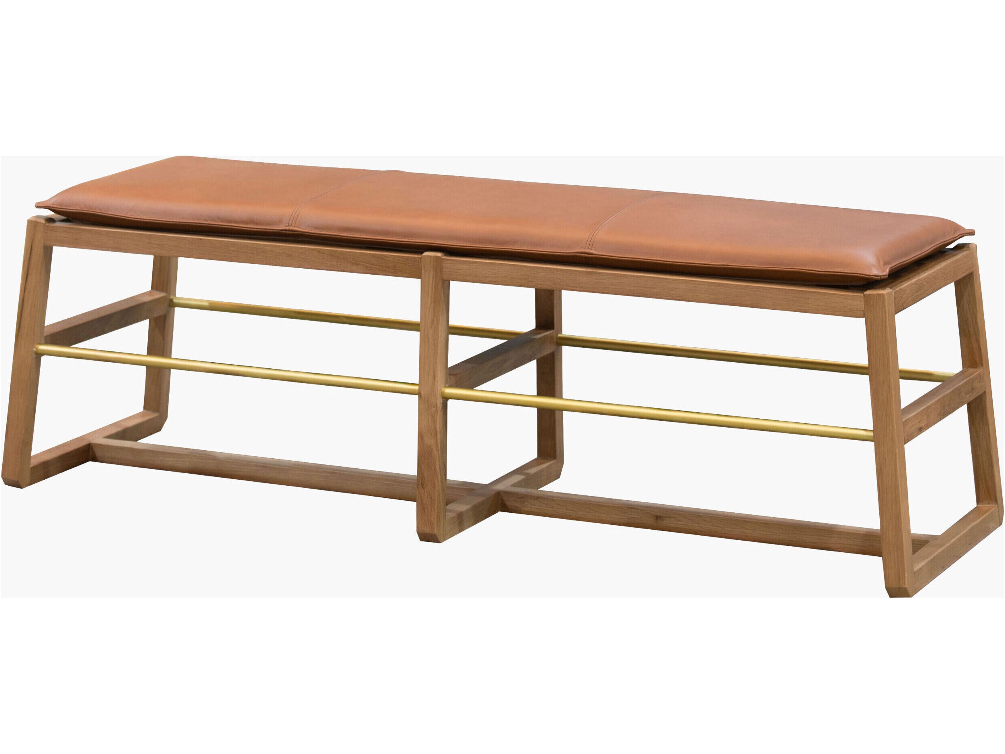 Becki Owens Richie Beige Metallic Brass Leather Accent Bench