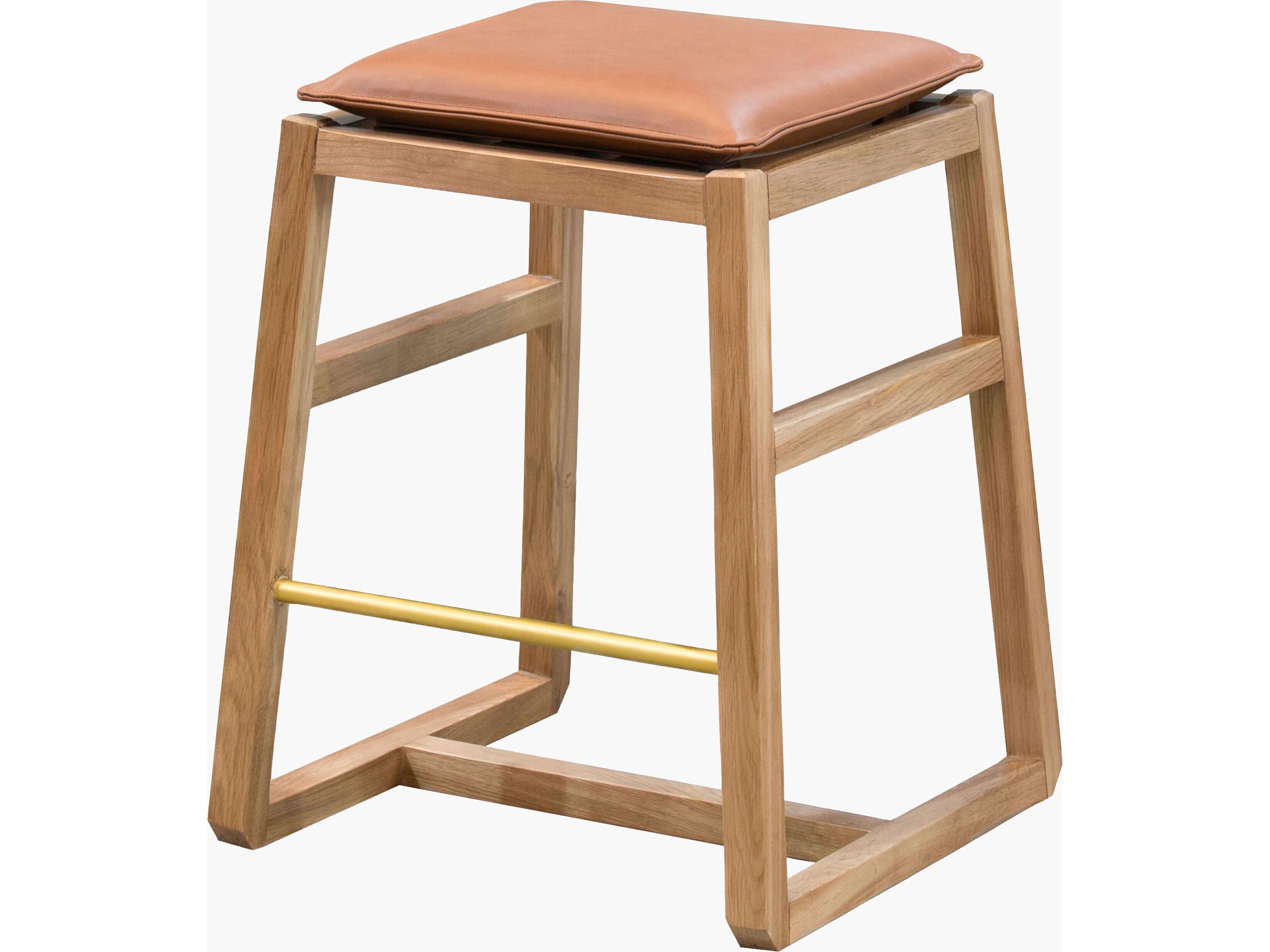 Becki Owens Richie Beige Metallic Brass Leather Oak Wood Counter Stool
