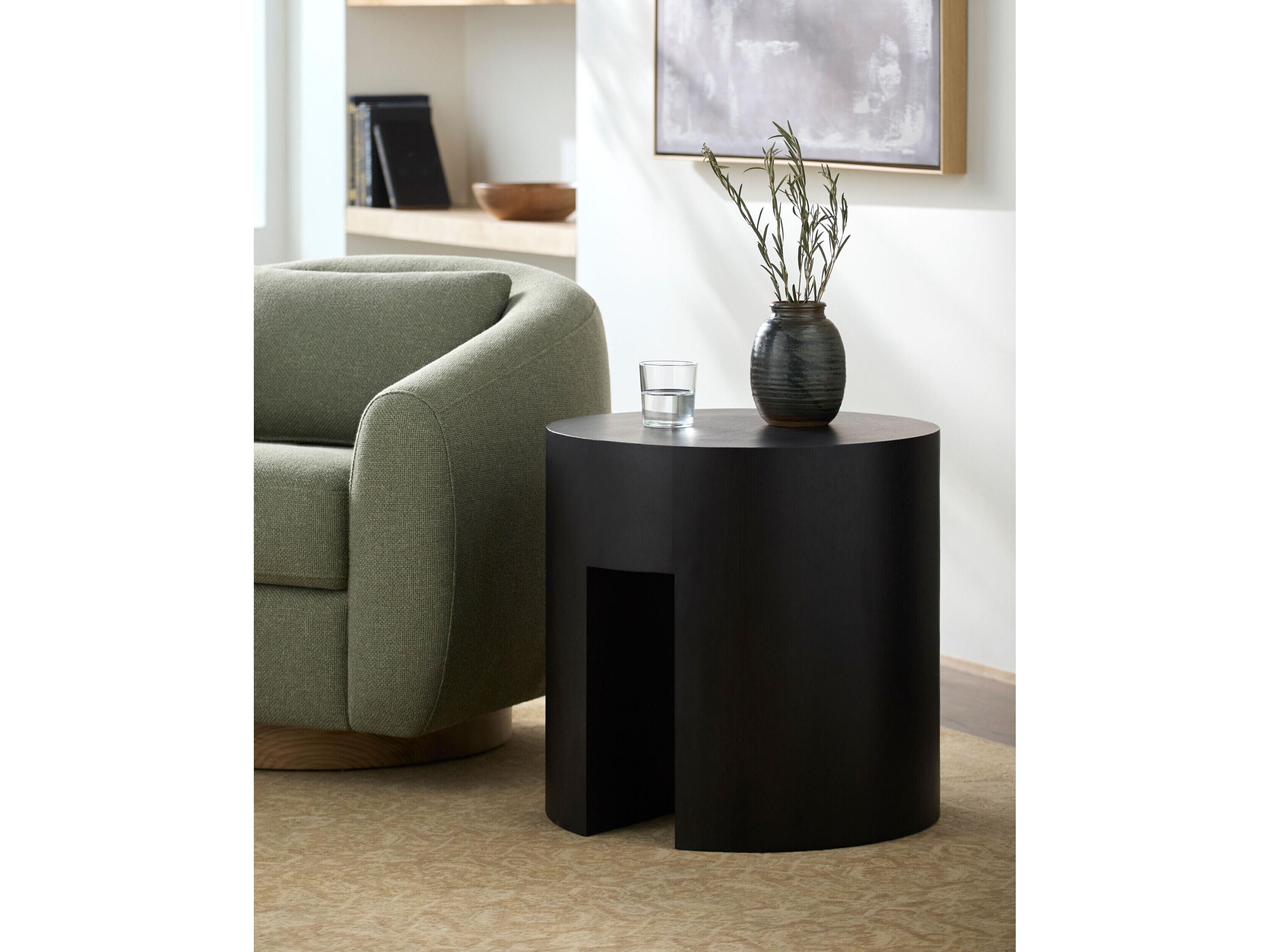 Surya Becki Owens Whitly Round Wood Black End Table