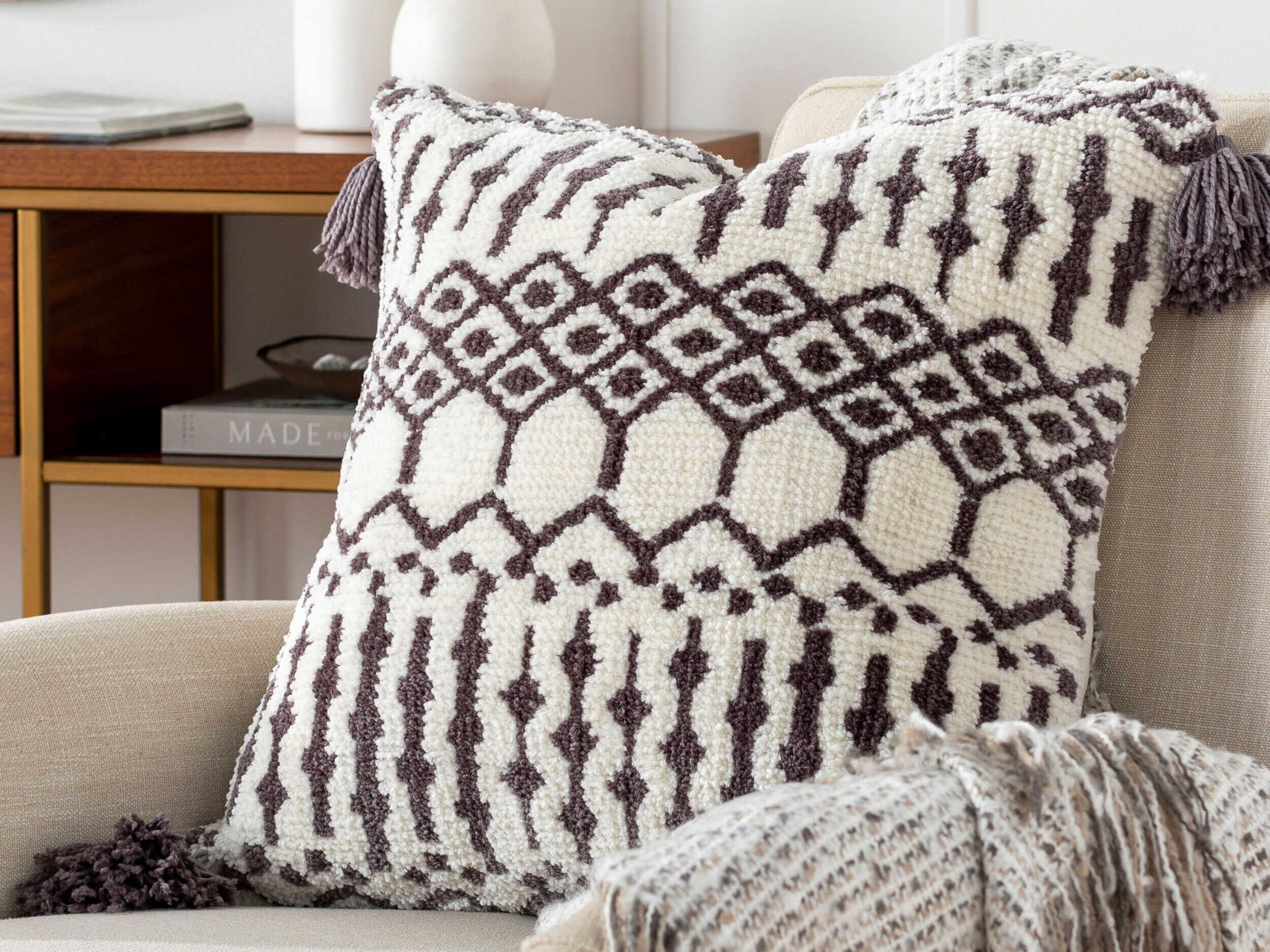 Surya Braith Charcoal / Light Beige / Cream Pillow