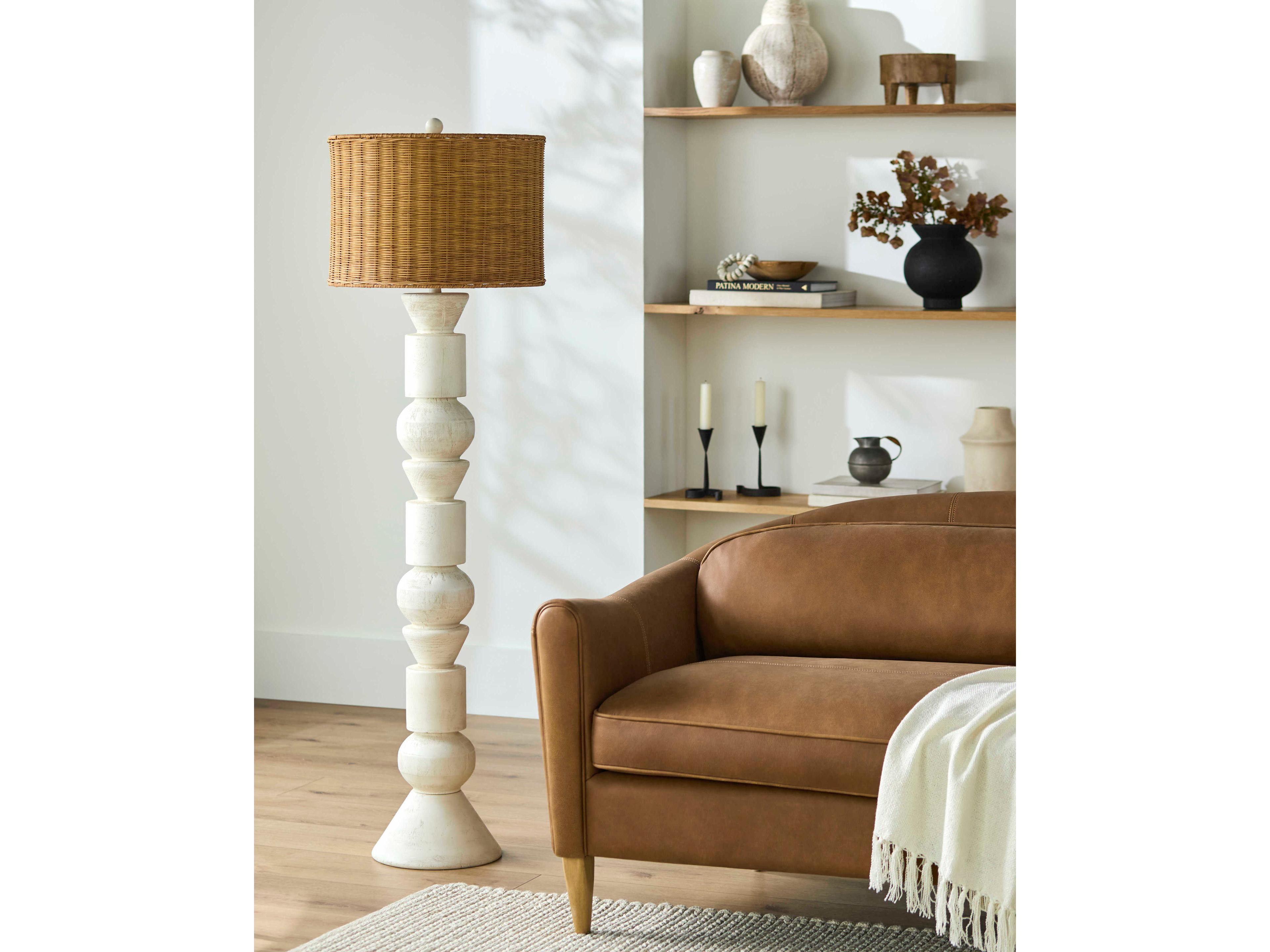 Surya Berekua White Brown Rattan Floor Lamp