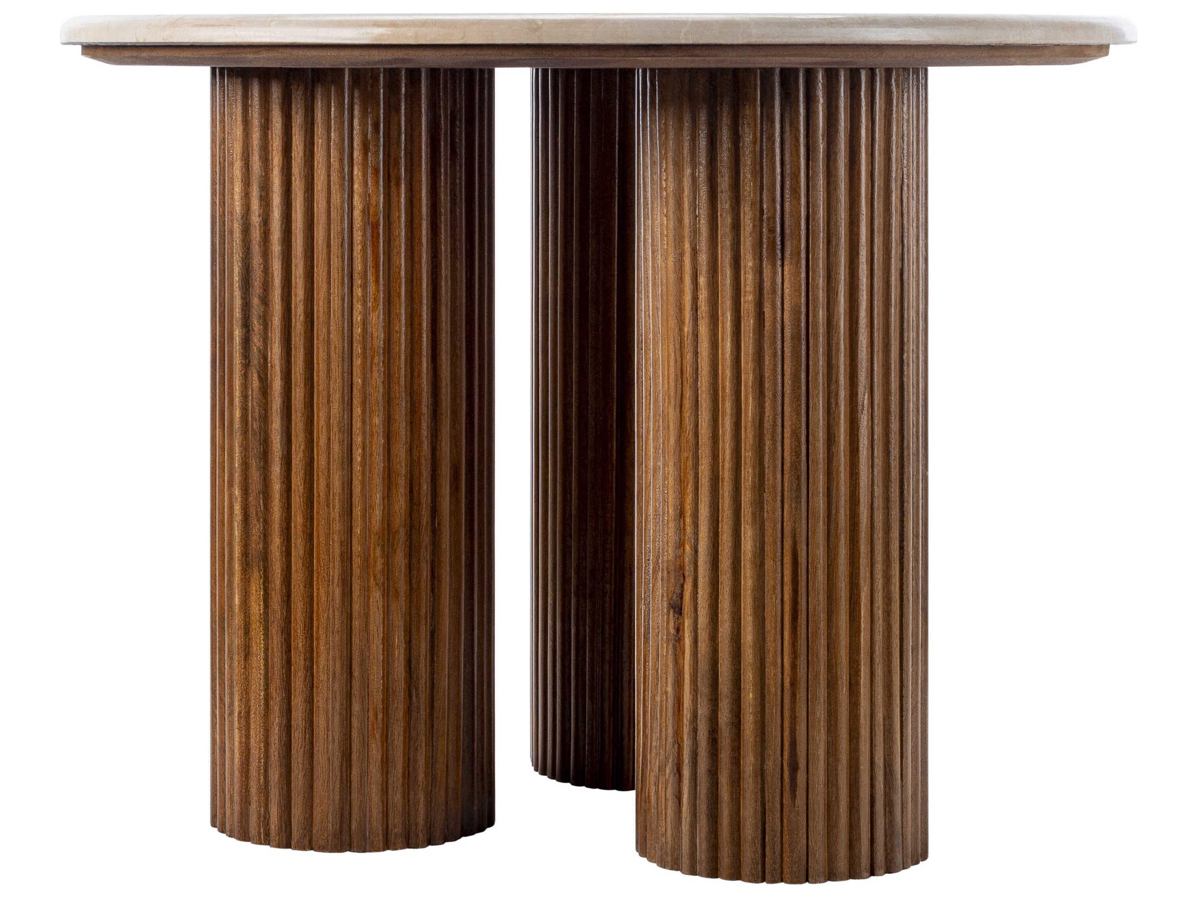 Surya Basilia Round Marble Ivory Brown End Table