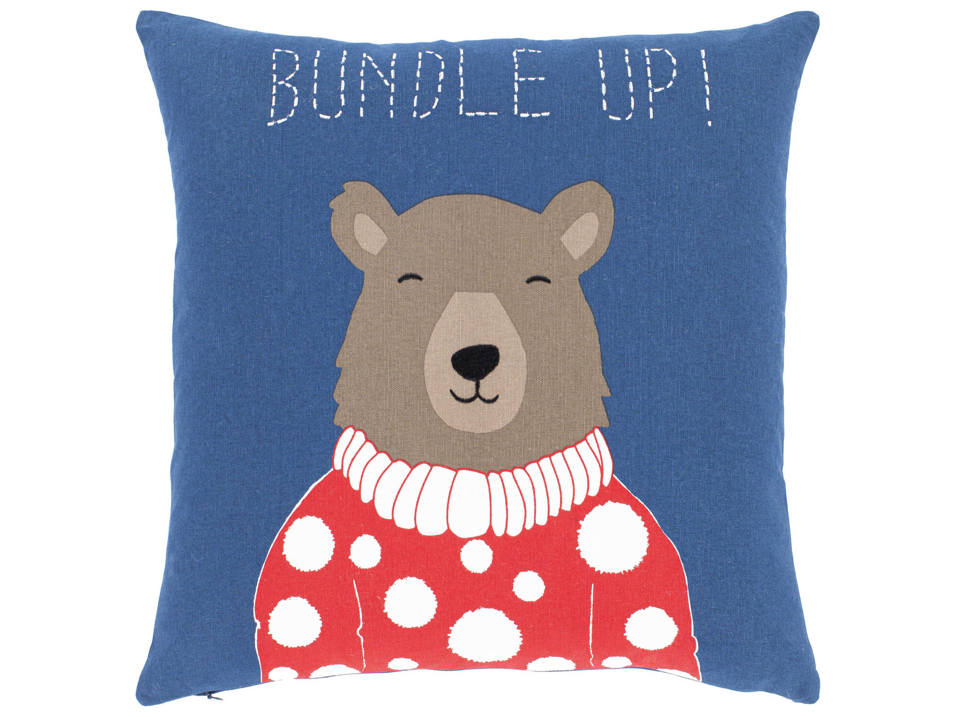 Surya Bundle Up Bear Dark Blue Pillow