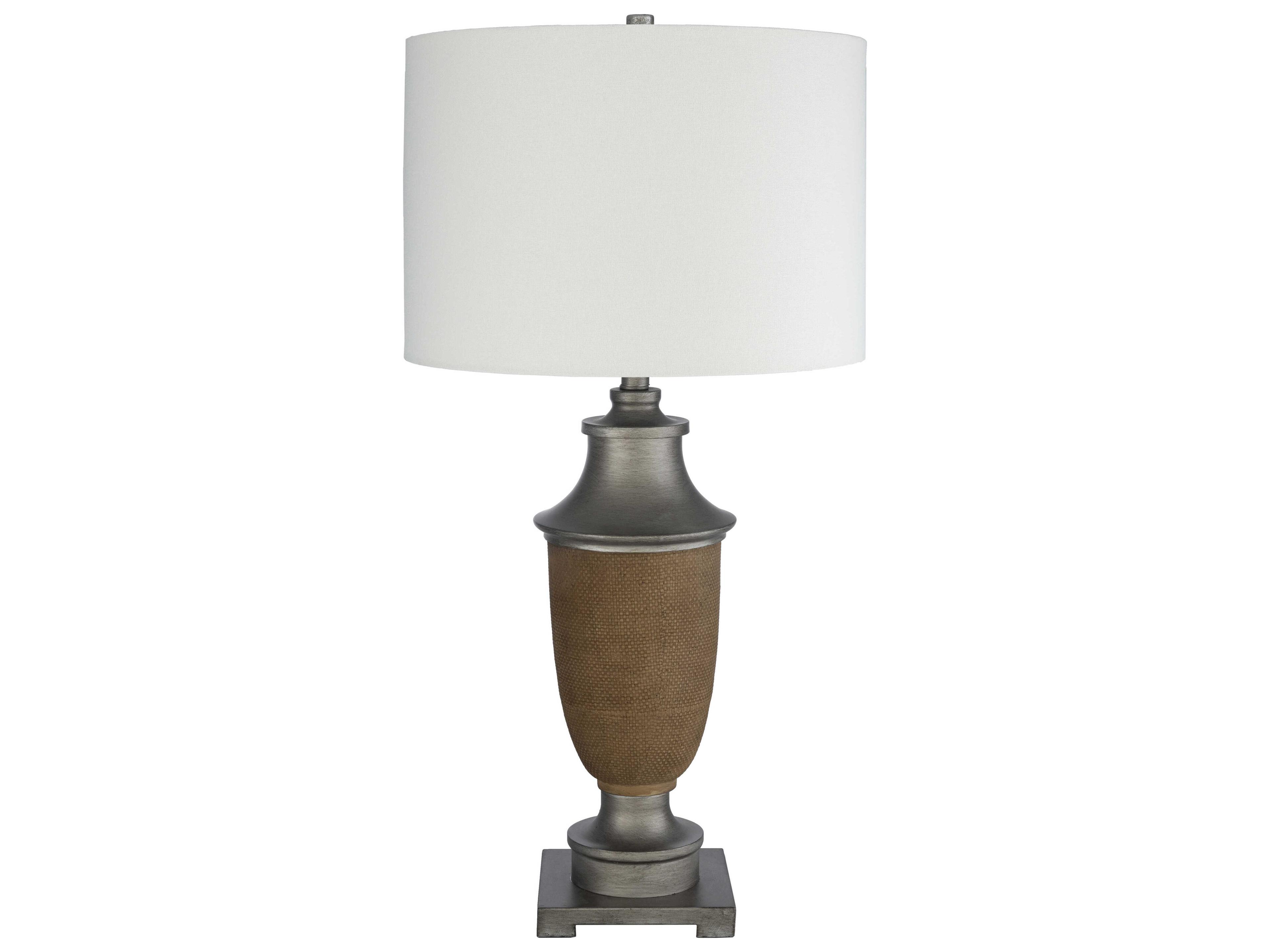 Surya Bizzy Brown Ivory Linen Traditional Buffet Lamp