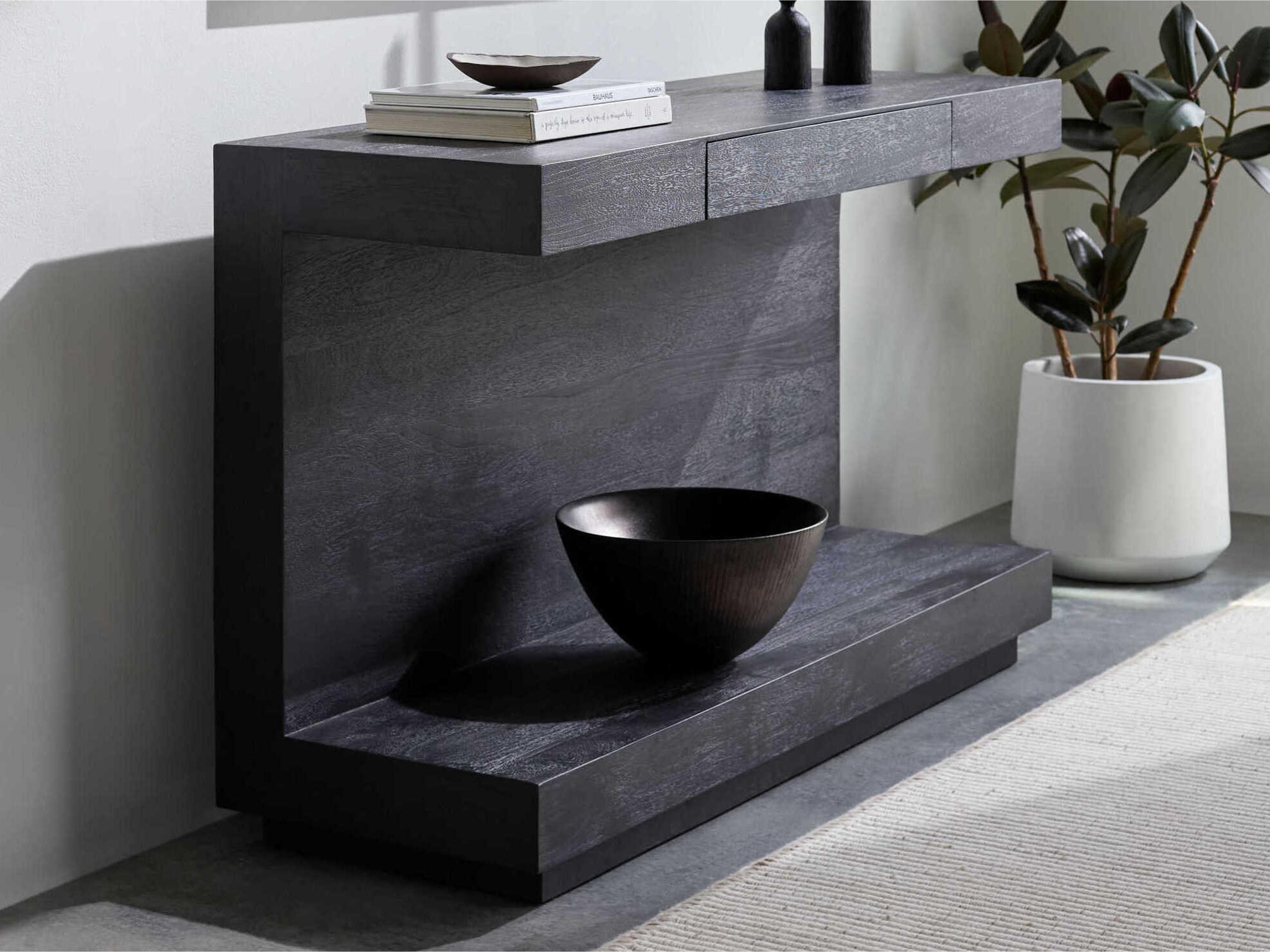Surya Coburn Rectangular Wood Black Console Table