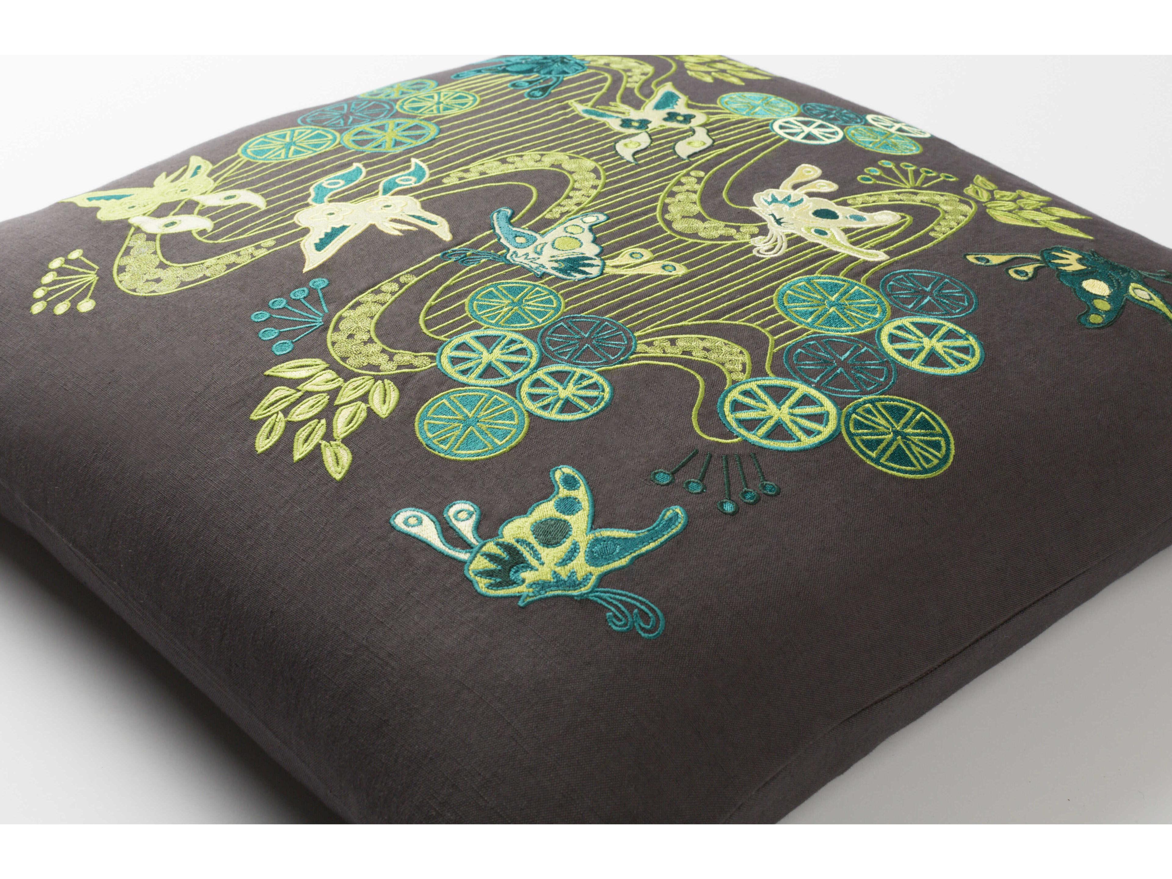 Surya Chinese River Teal Pillow