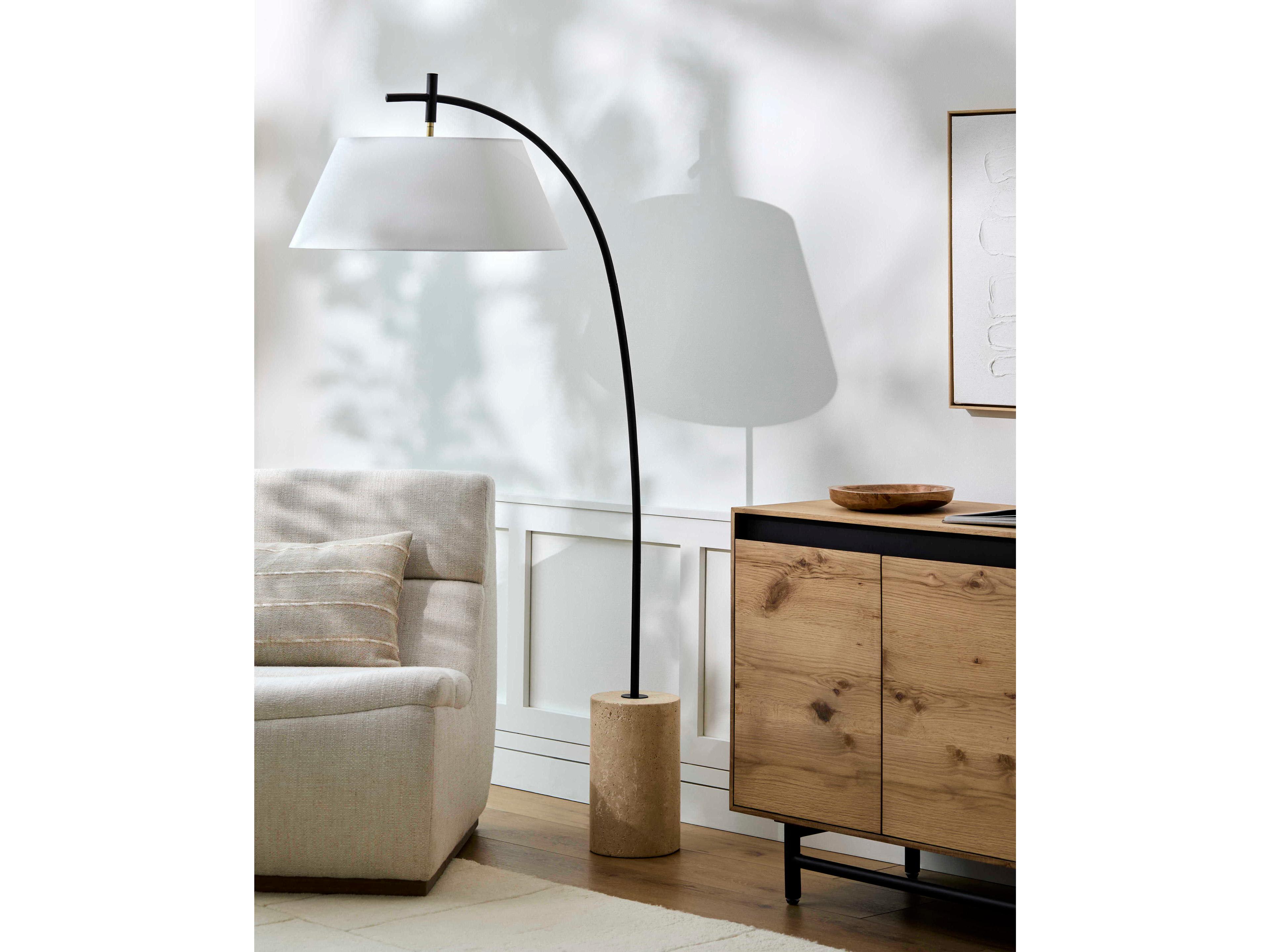 Surya Cadenza Black White Linen Floor Lamp