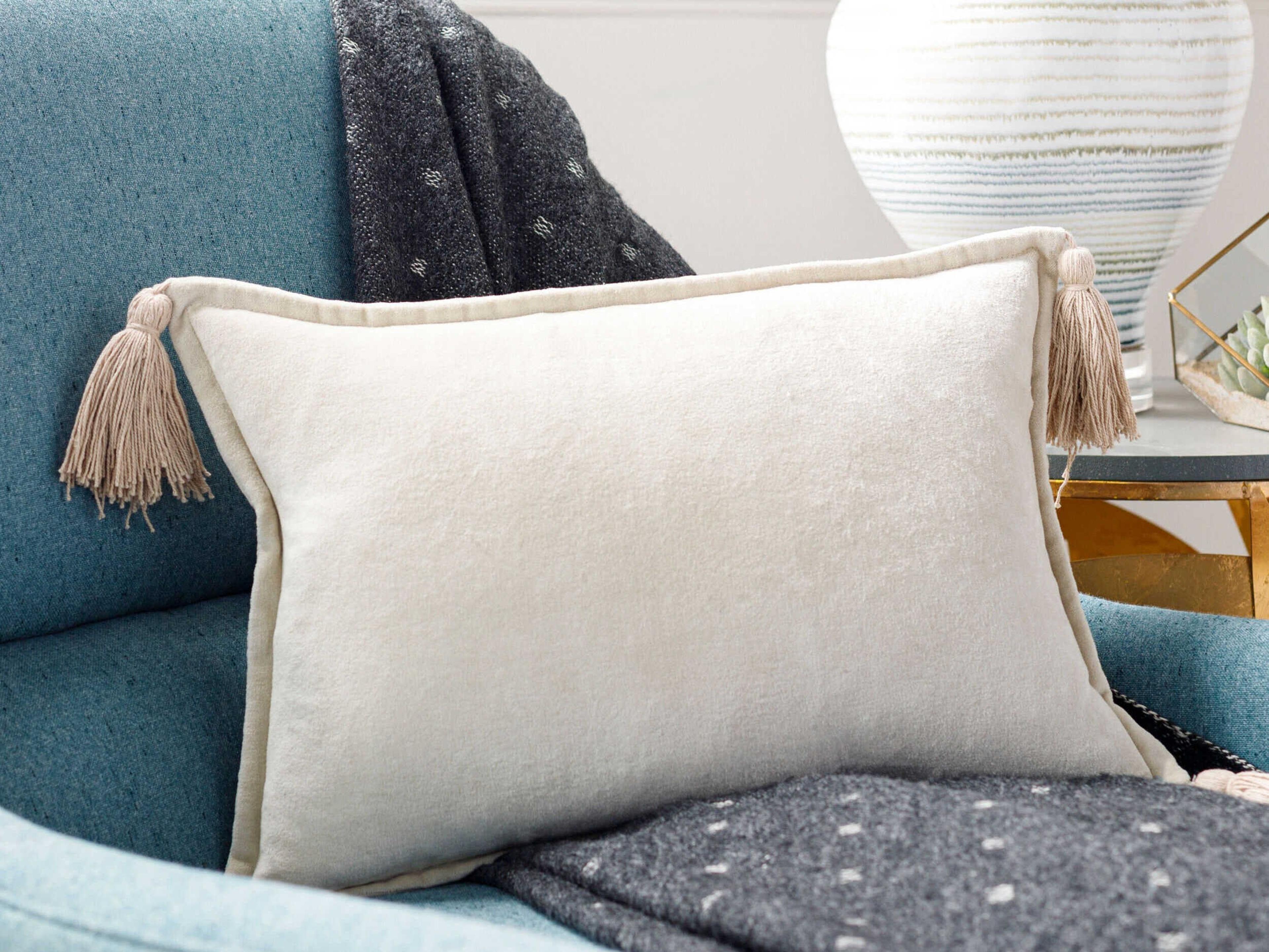 Surya Cotton Velvet Light Beige / Seafoam Pillow