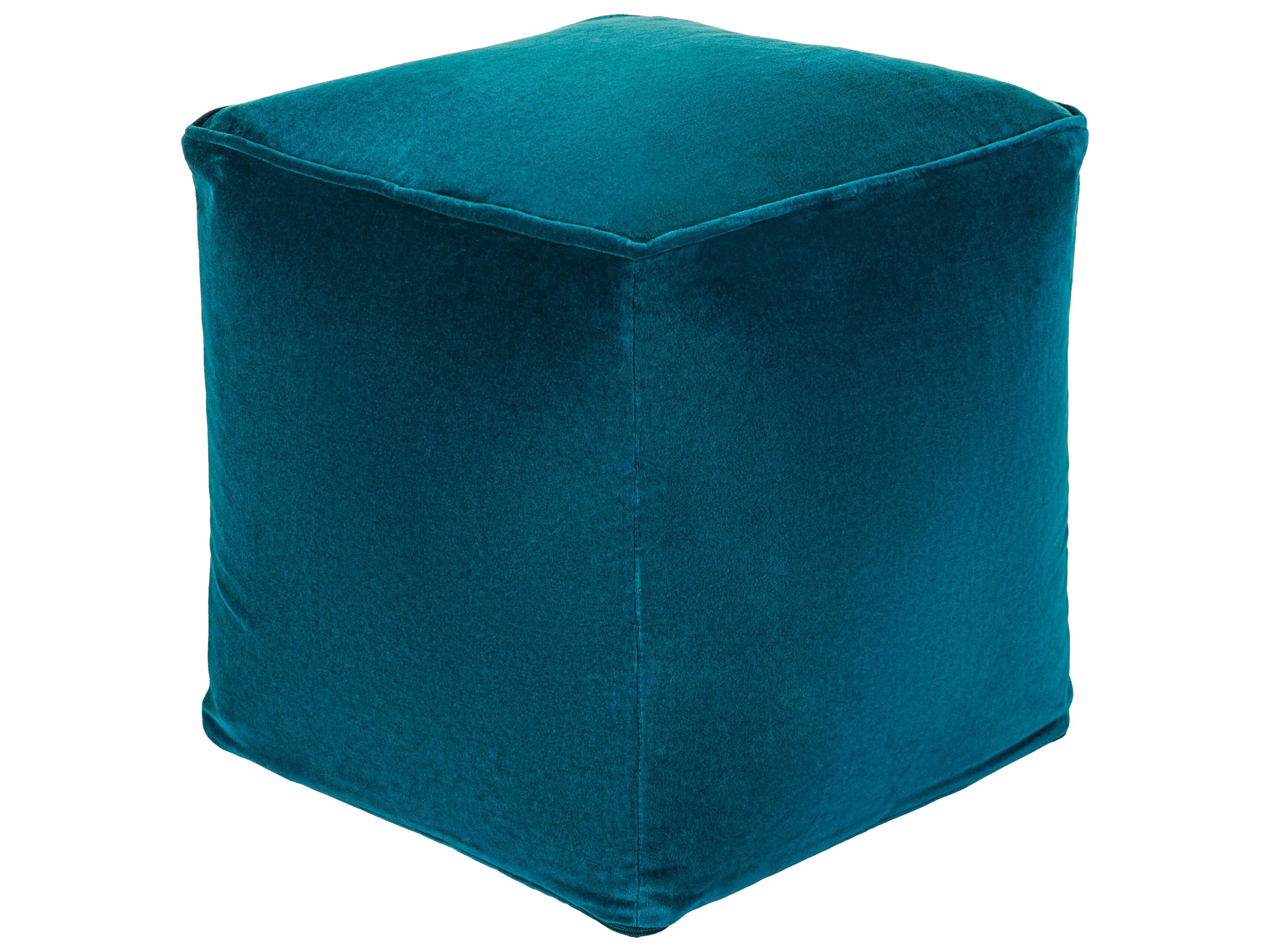 Cotton Velvet Blue Upholstered Ottoman