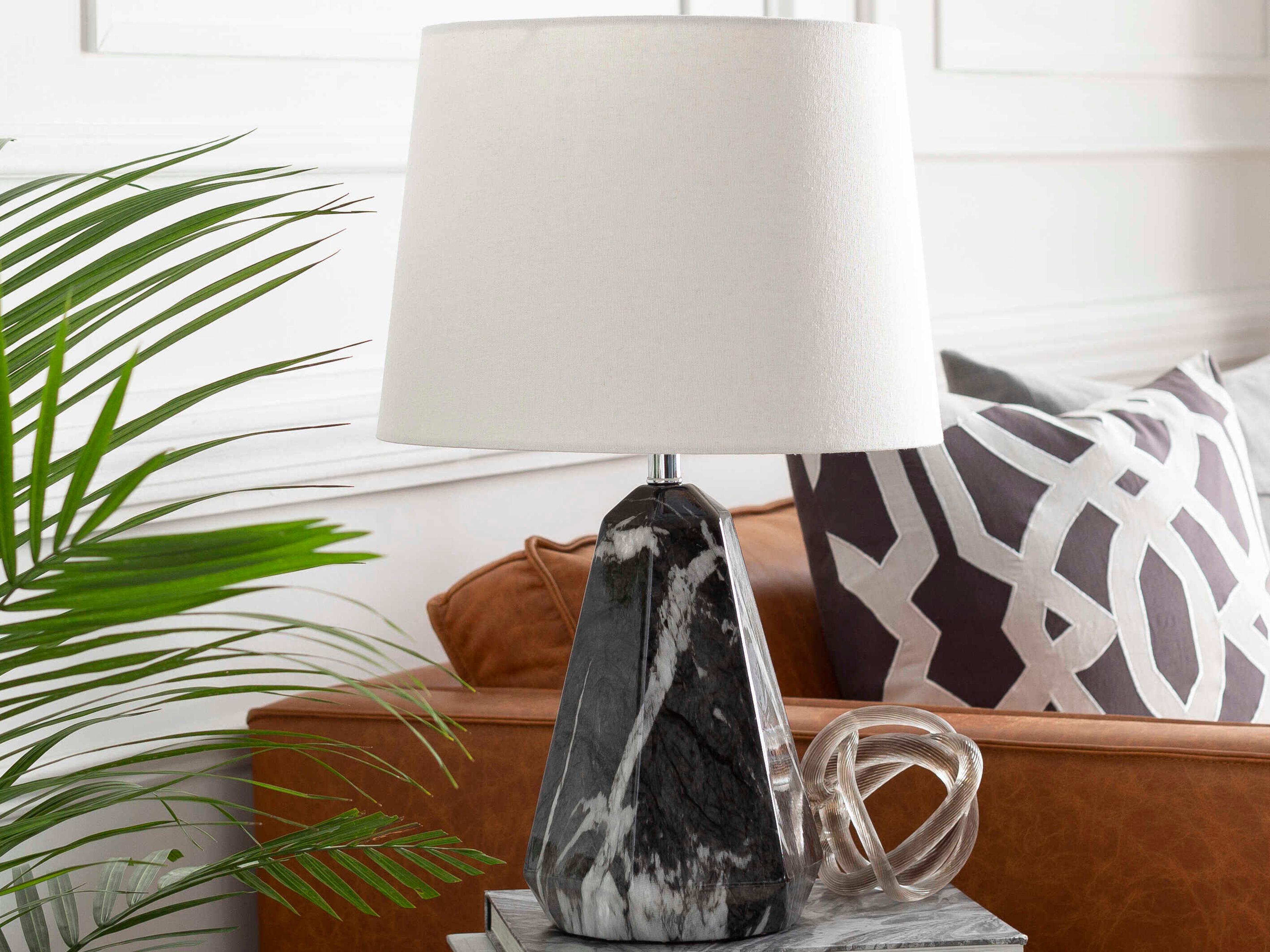 Surya Destin Black White Linen Table Lamp