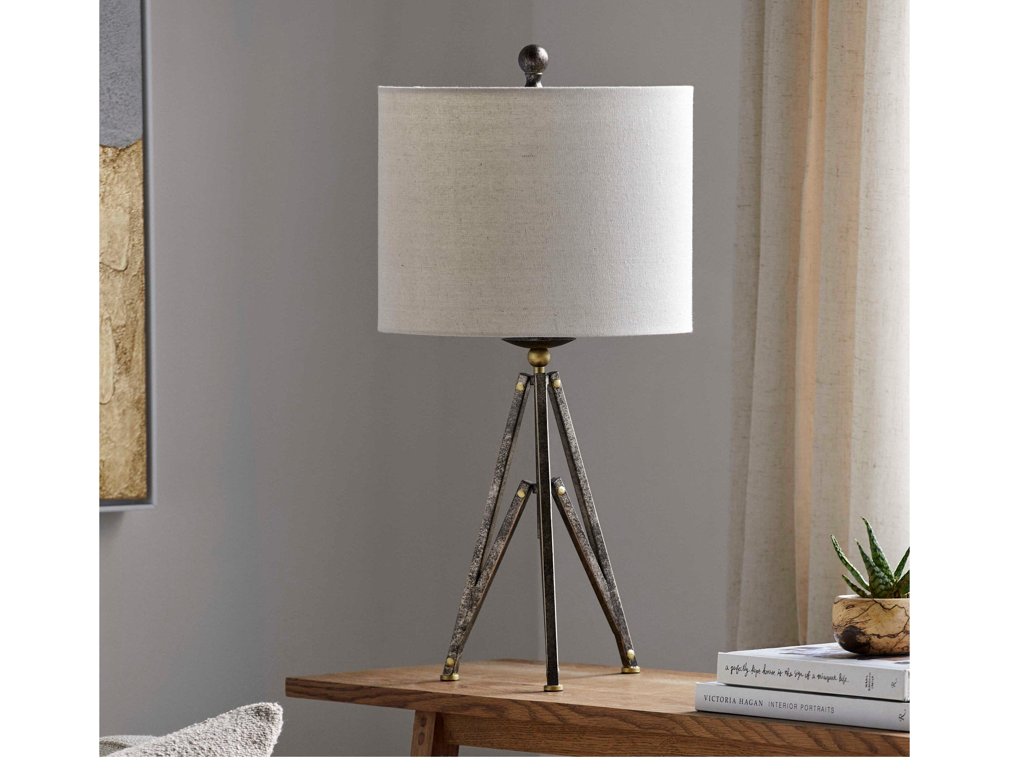 Surya Durkin Metallic Bronze Beige Linen Buffet Lamp