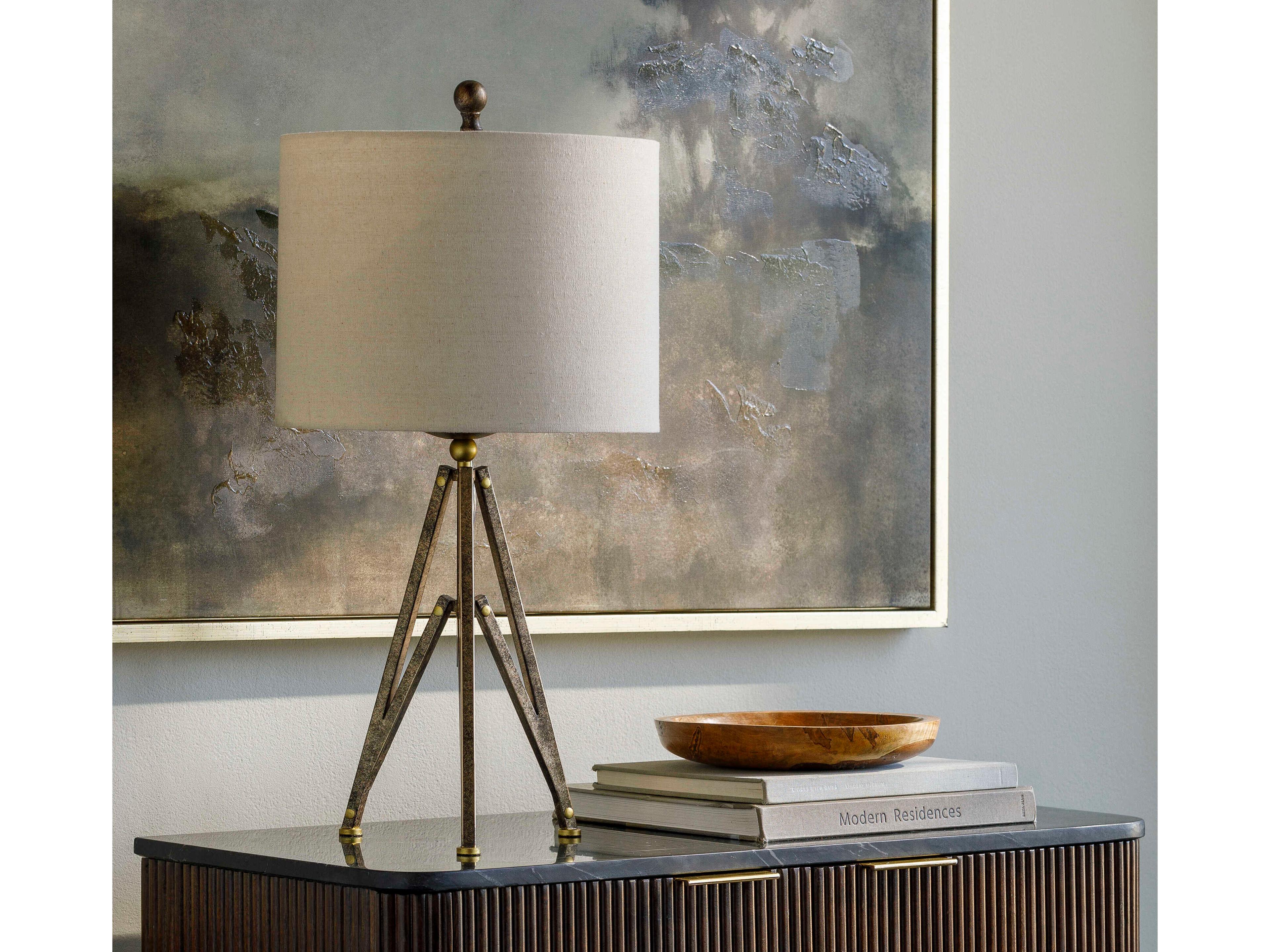 Surya Durkin Metallic Bronze Beige Linen Buffet Lamp