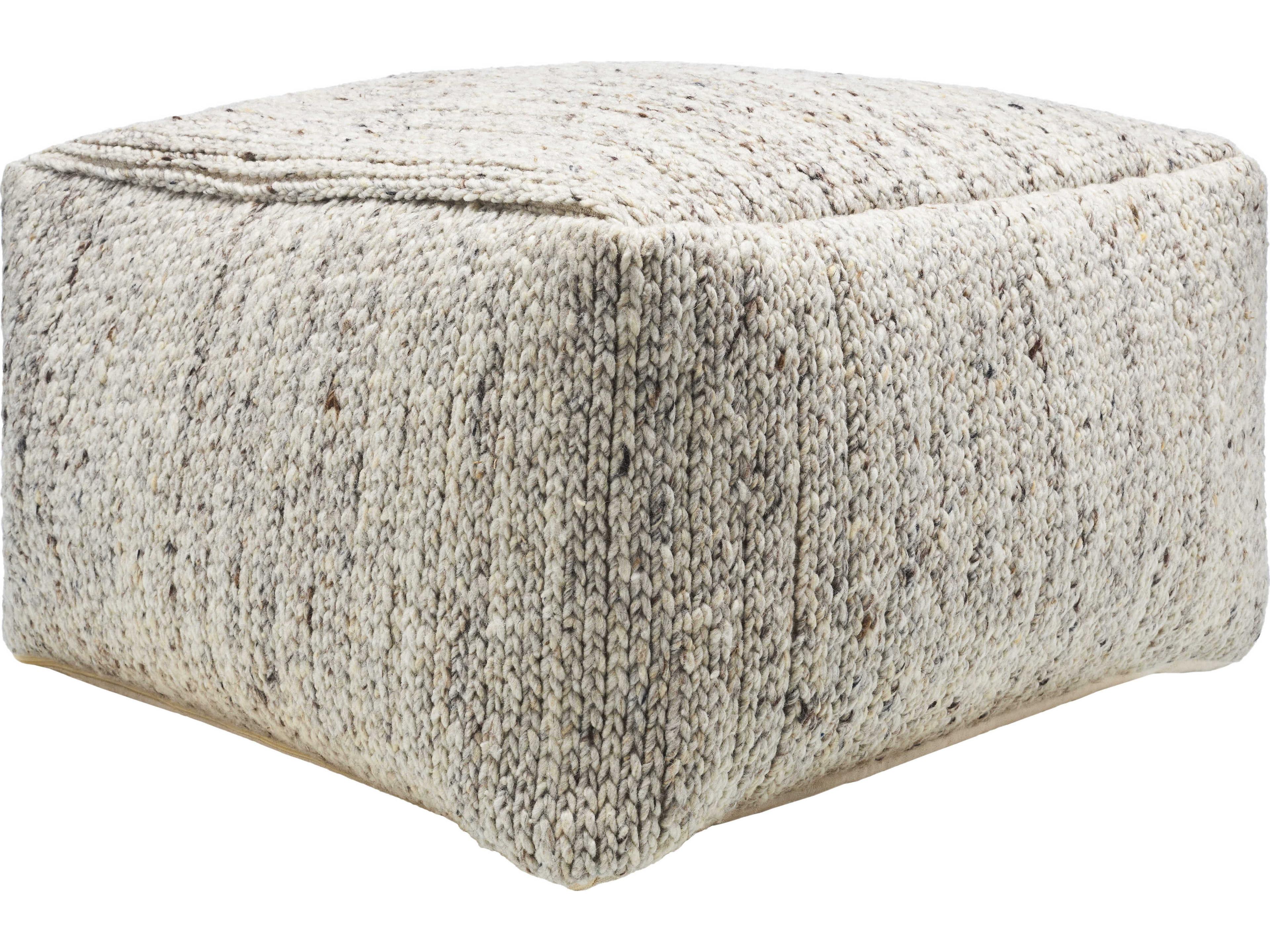 Derby Oatmeal Beige Upholstered Pouf