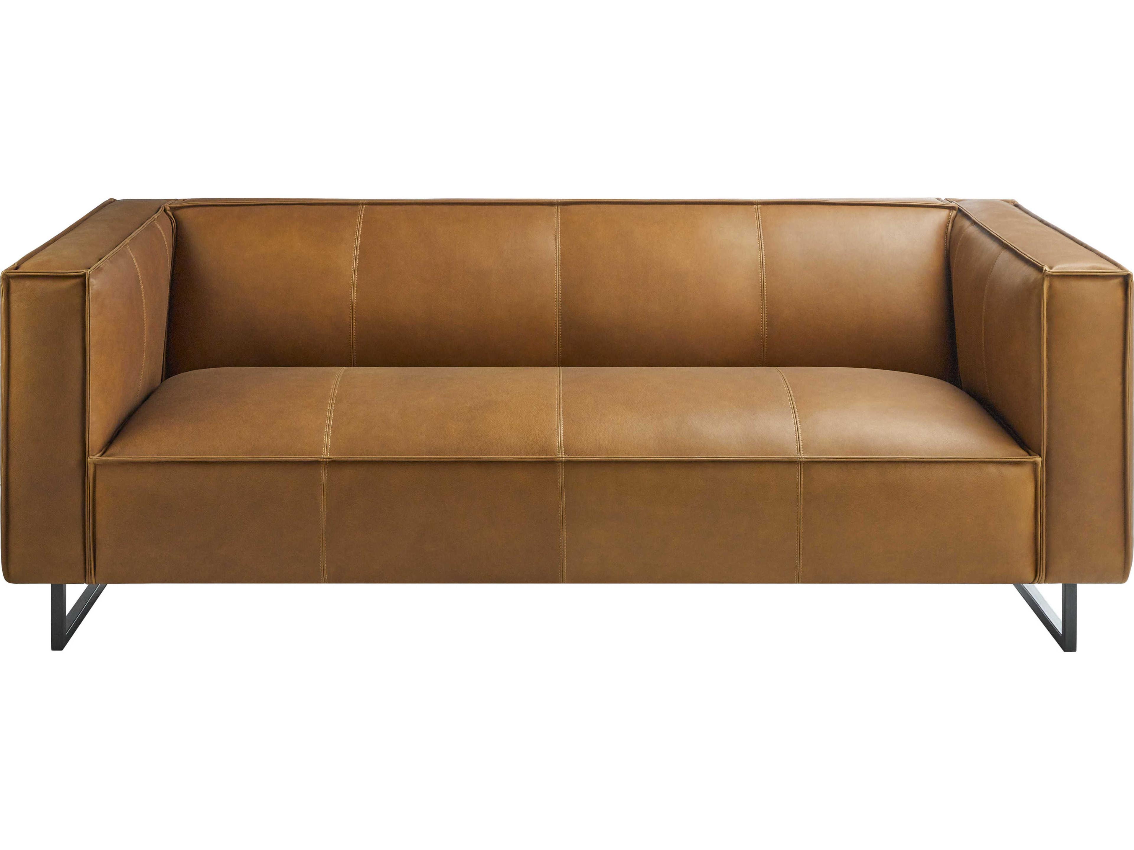 Dylan 3-Seat Leather Sofa in Brown with Black Metal Base