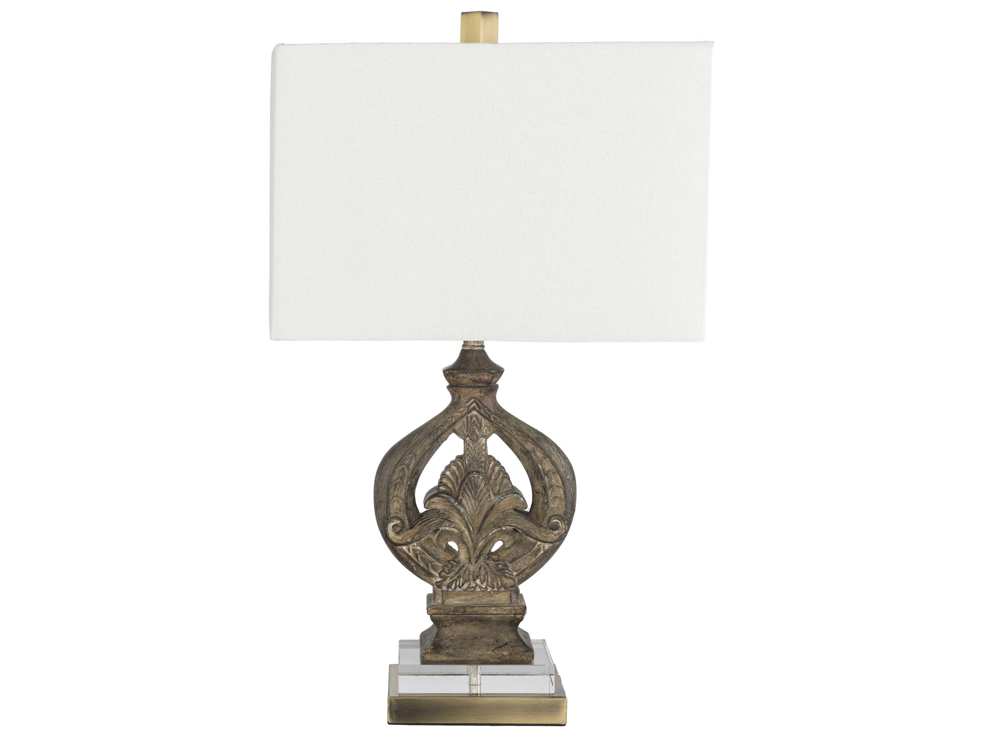 Surya Effie Brown Ivory Linen Traditional Table Lamp