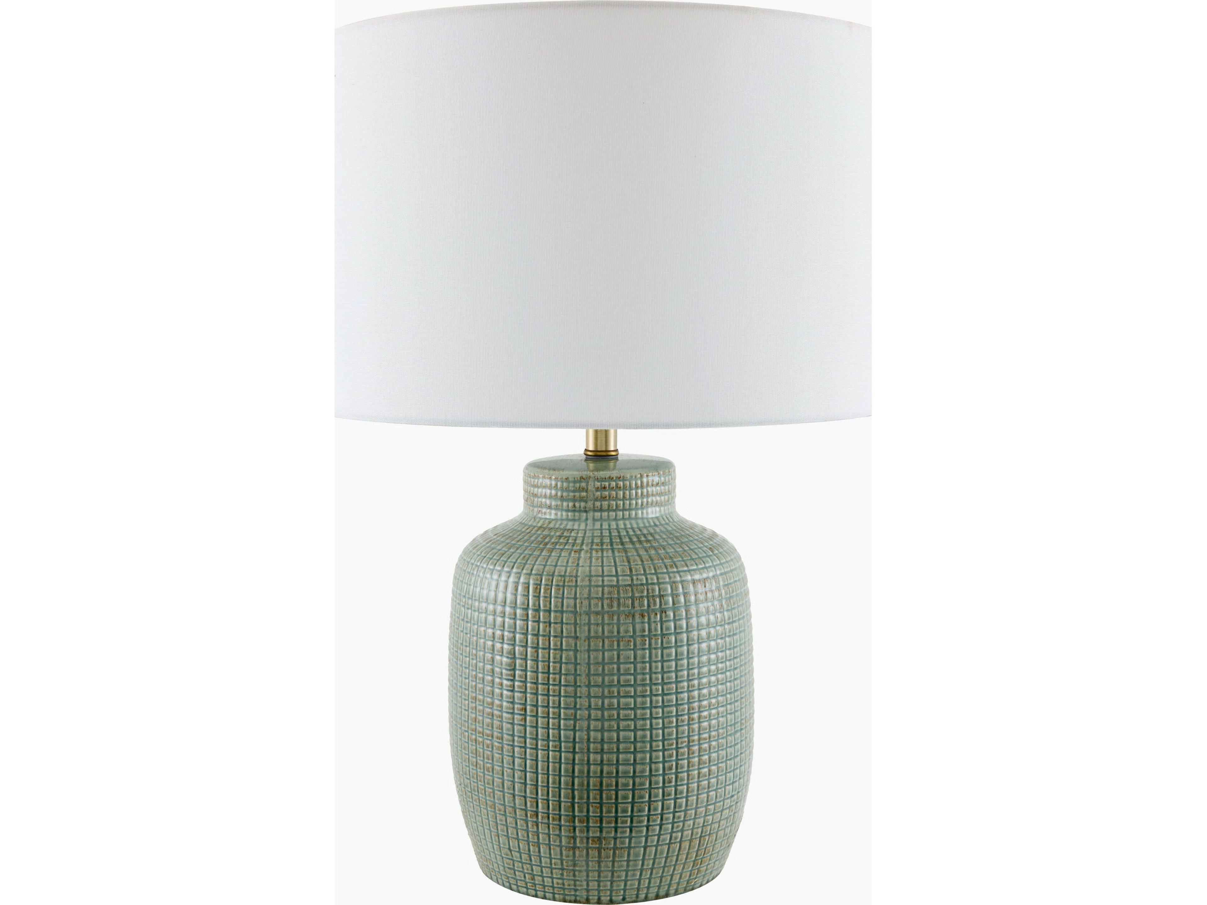 Brie Glazed Green White Linen Buffet Lamp