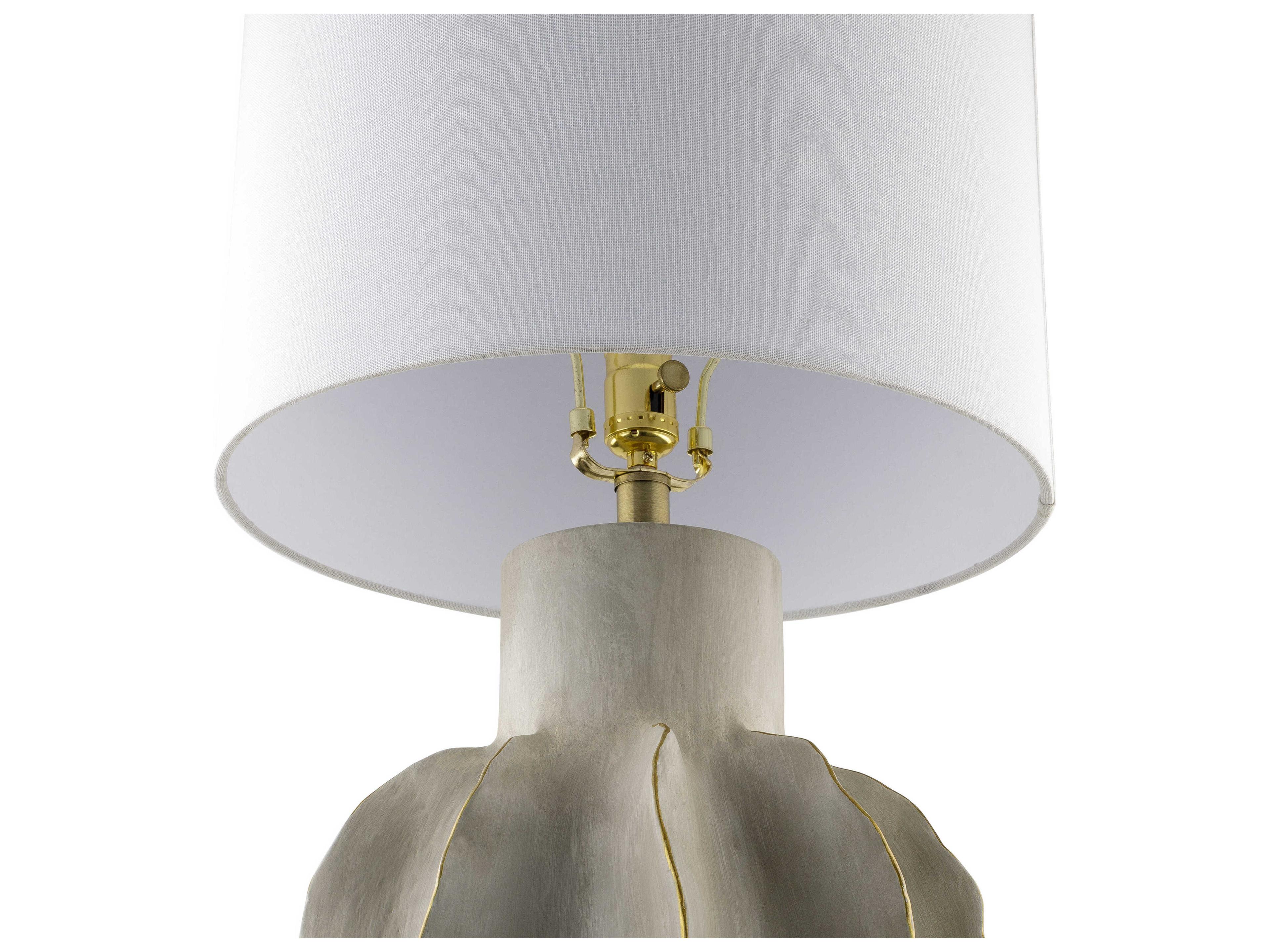Surya Eterne Light Gray Cream Linen Buffet Lamp
