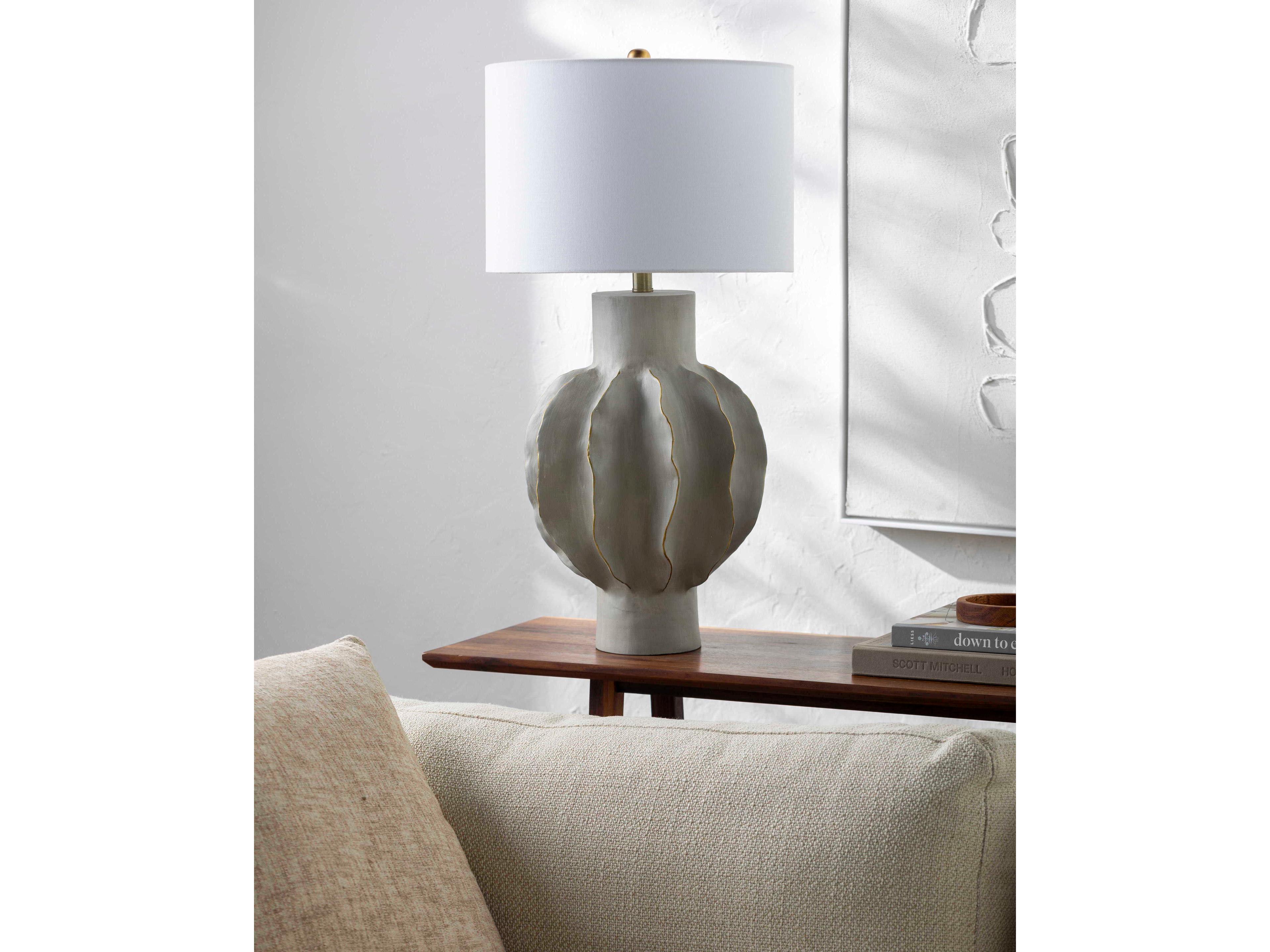 Surya Eterne Light Gray Cream Linen Buffet Lamp