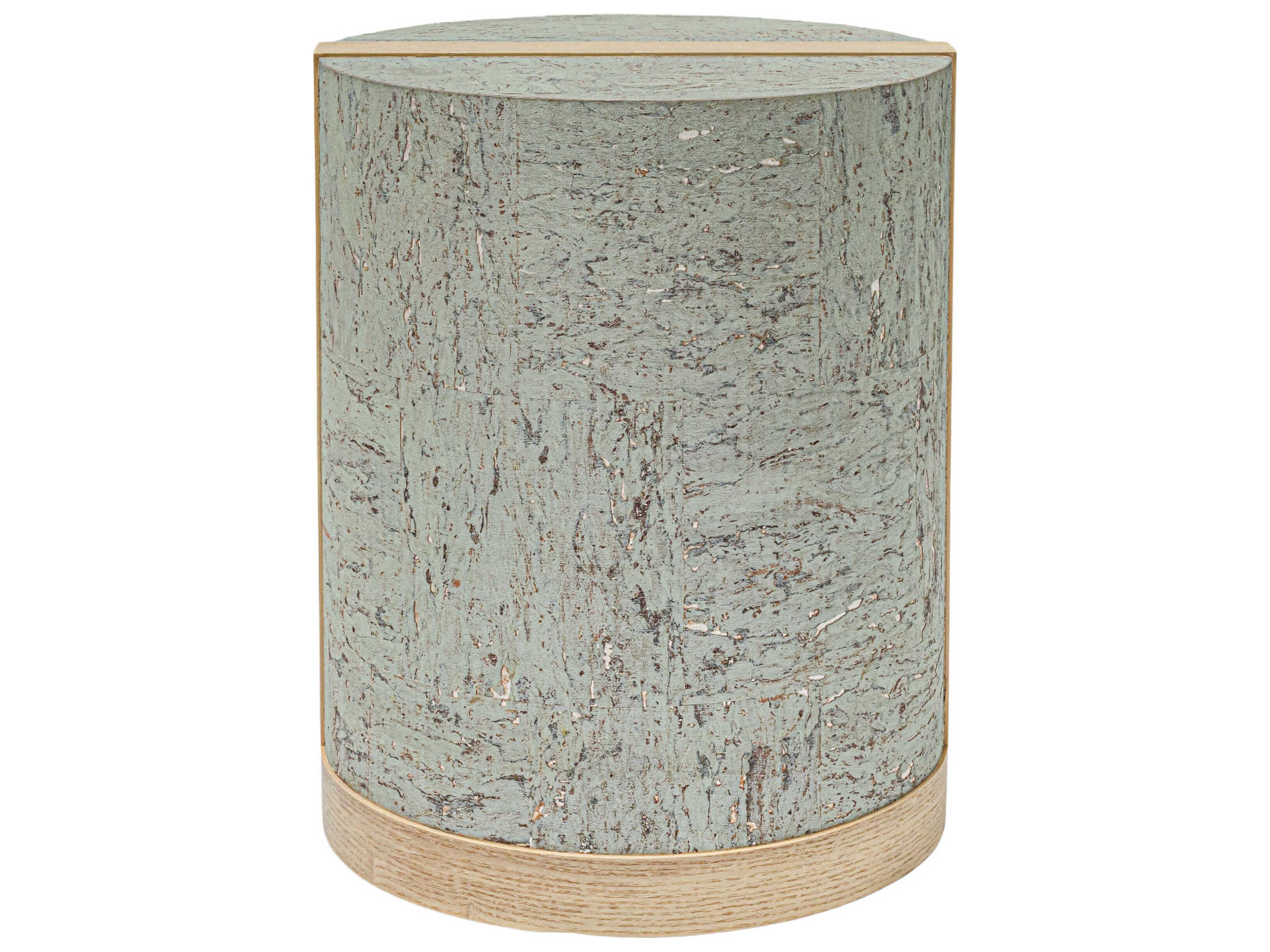 Faron Round Wood Green Brown End Table